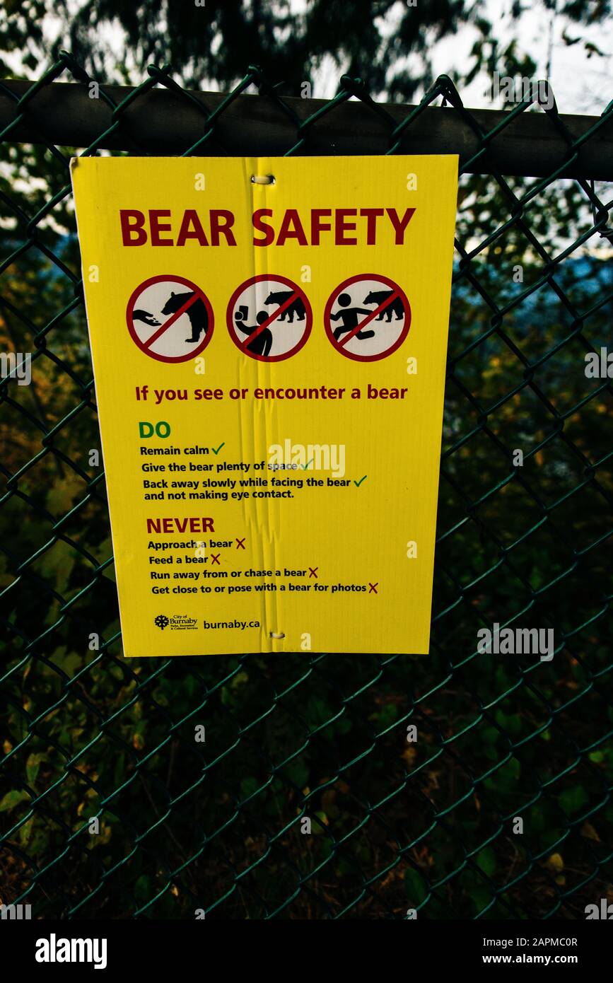 vancouver, canada - november, 2019 bear warning sign Stock Photo