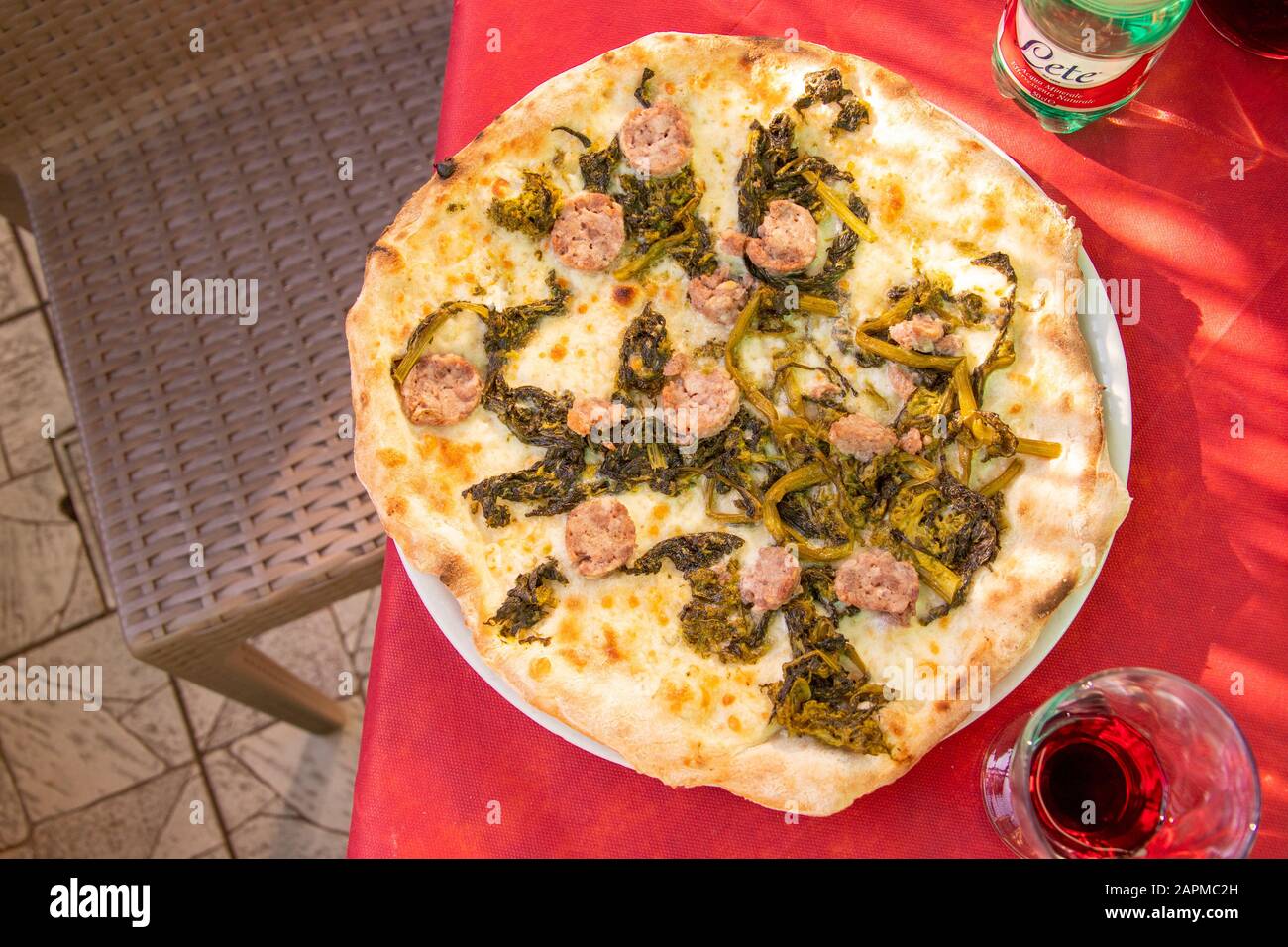 Friarelli and sausage pizza at Pizzeria Luna Caprese, Ercolano, Italy Stock Photo