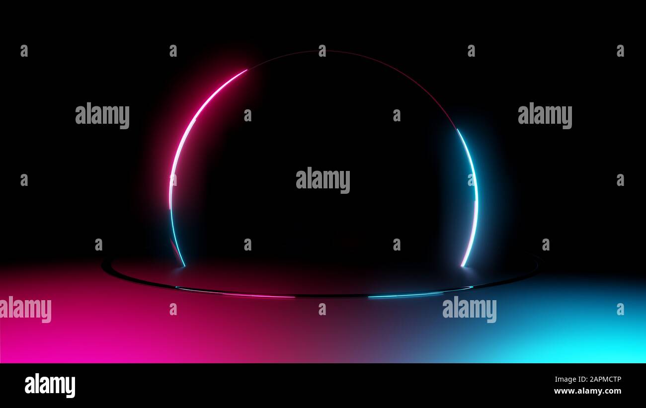 Neon light circle frame on dark background. 3D illustration Stock Photo ...