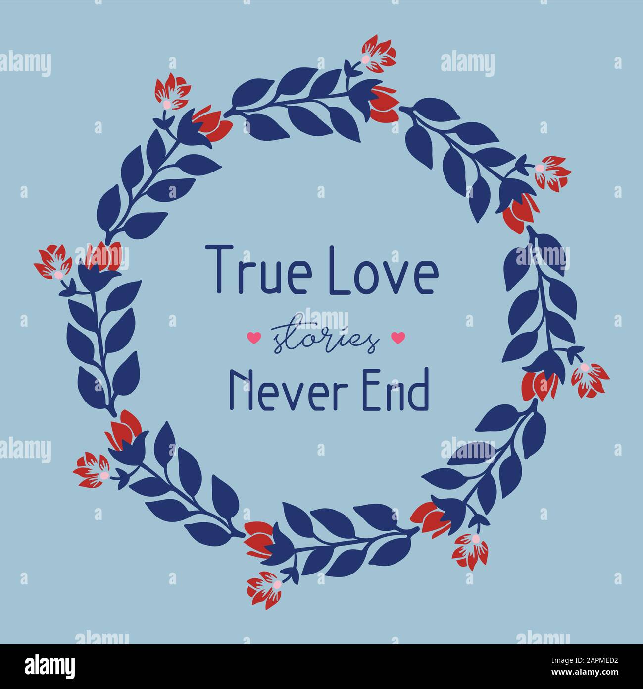 Poster design for true love, with elegant style of leaf and red floral frame. Vector Stock