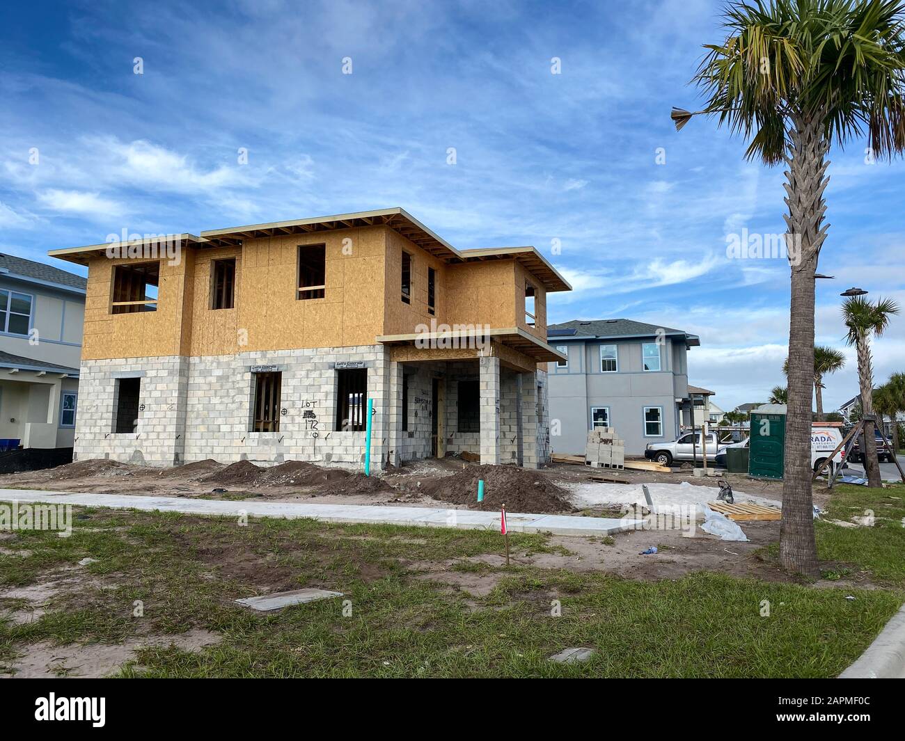 Orlando, FL/USA - 12/25/19: A new home that is under construction with ...