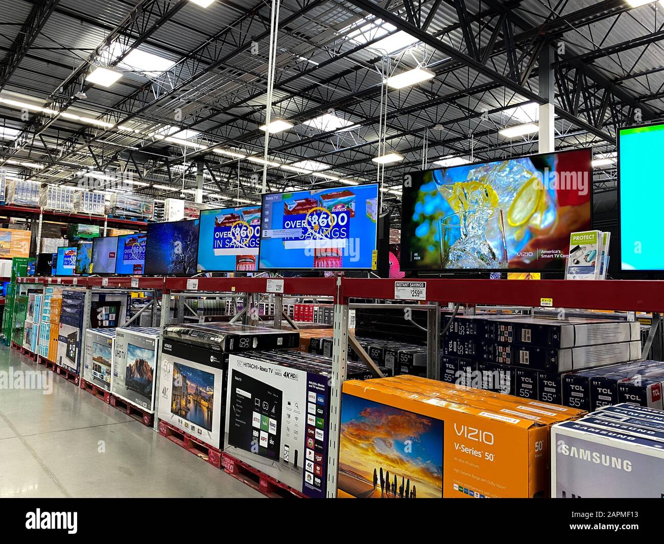 Orlando,FL/USA -1/23/20: The TV aisle of a Sams Club Wholesale retail store  with a variety of television ready to be purchased by consumers Stock Photo  - Alamy