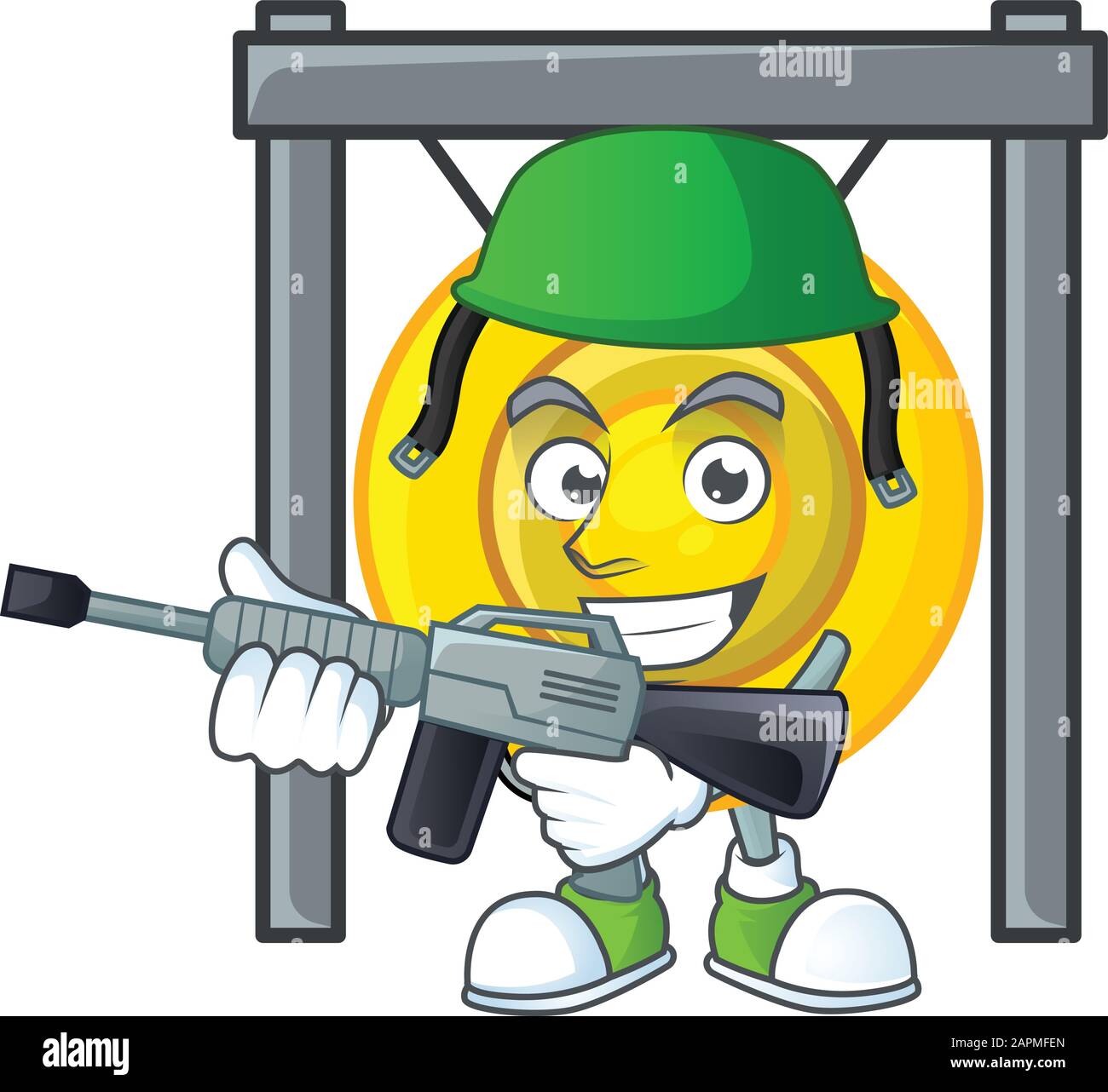 Chinese gong carton character in an Army uniform with machine gun Stock