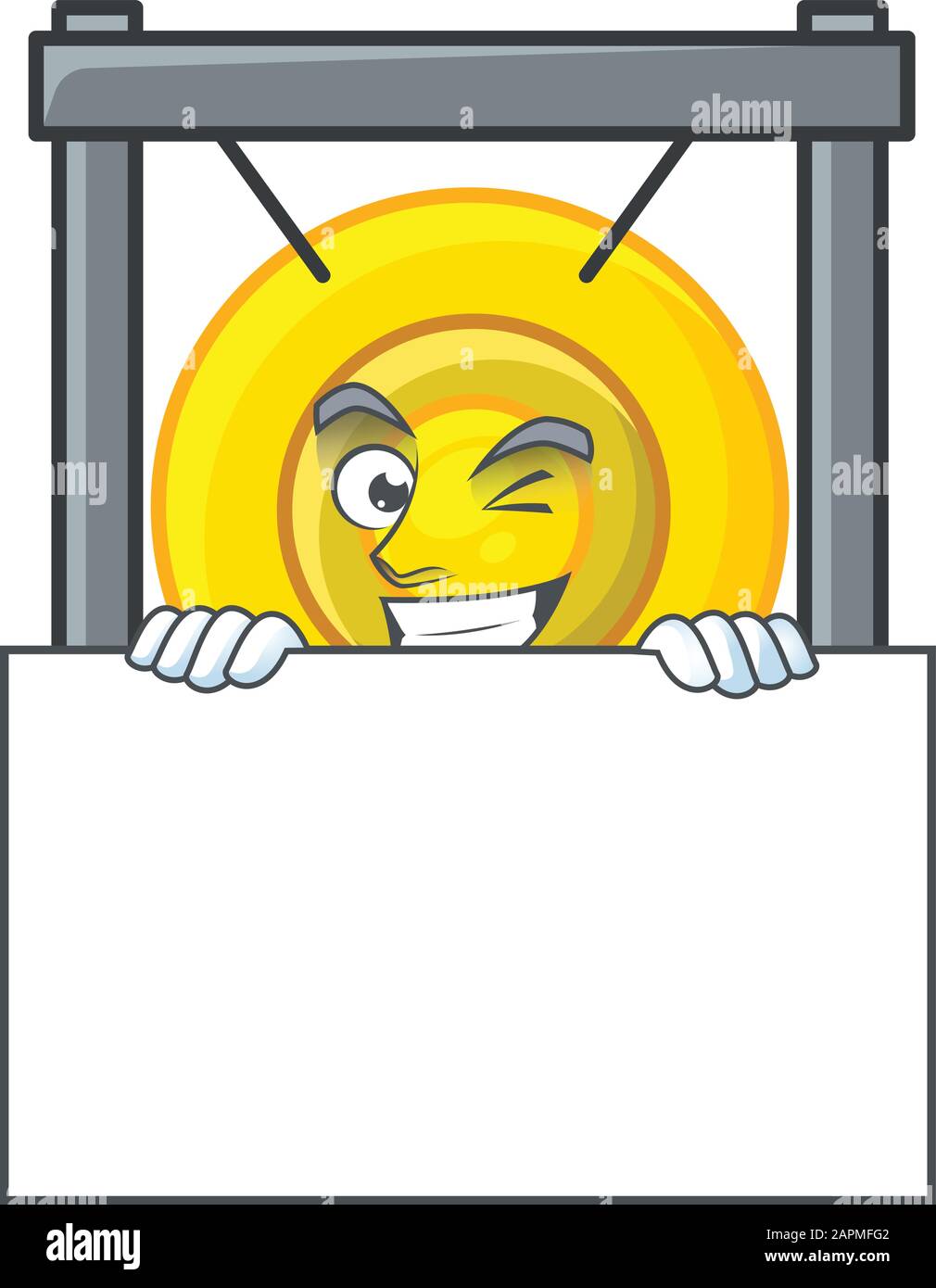 Grinning face chinese gong cartoon character style hides behind a board ...