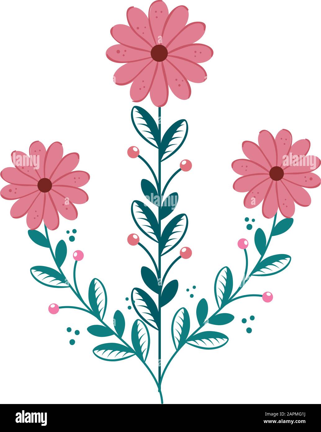 cute flowers with branches and leafs isolated icon Stock Vector Image ...