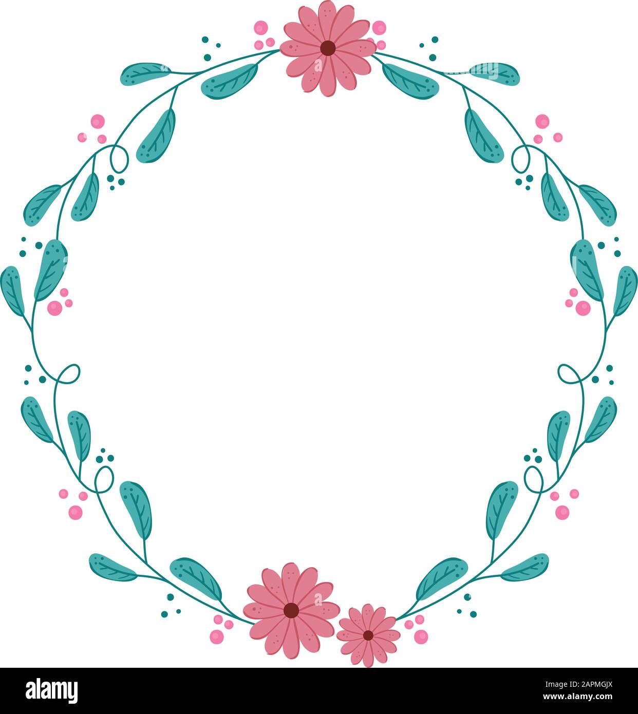 frame circular of branches and leafs with flowers Stock Vector Image ...