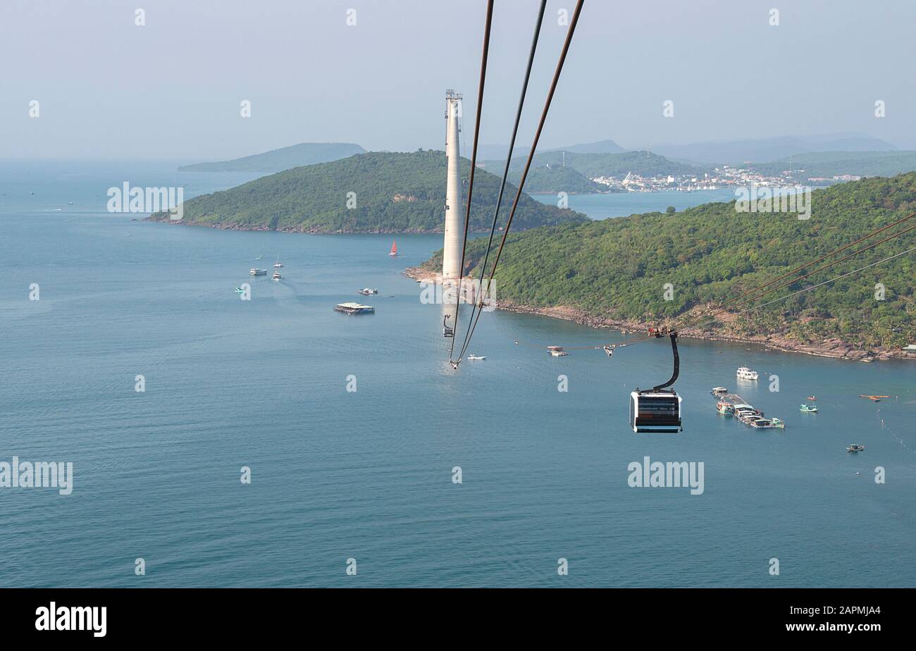 Funicular sky in Phu Quoc island on blue sky and clear water on Phu Quoc Island, South Vietnam Stock Photo