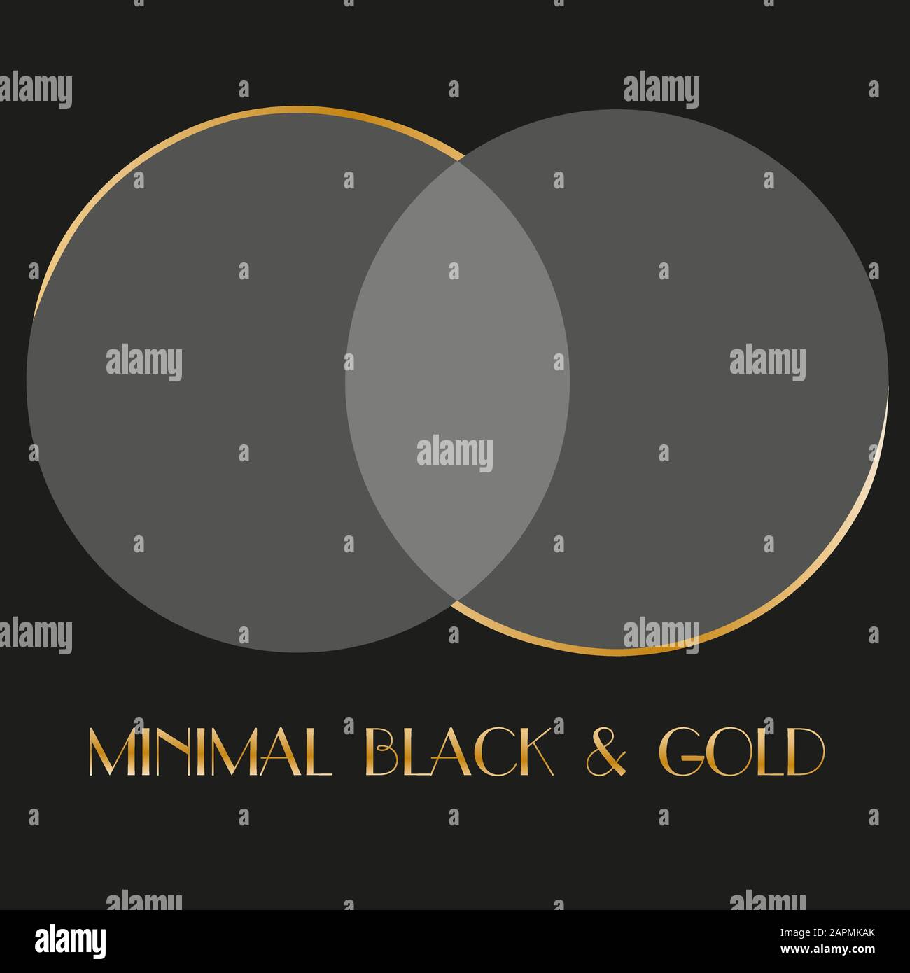 minimal black logo two translucent circles with art deco overlay and gold Stock Vector