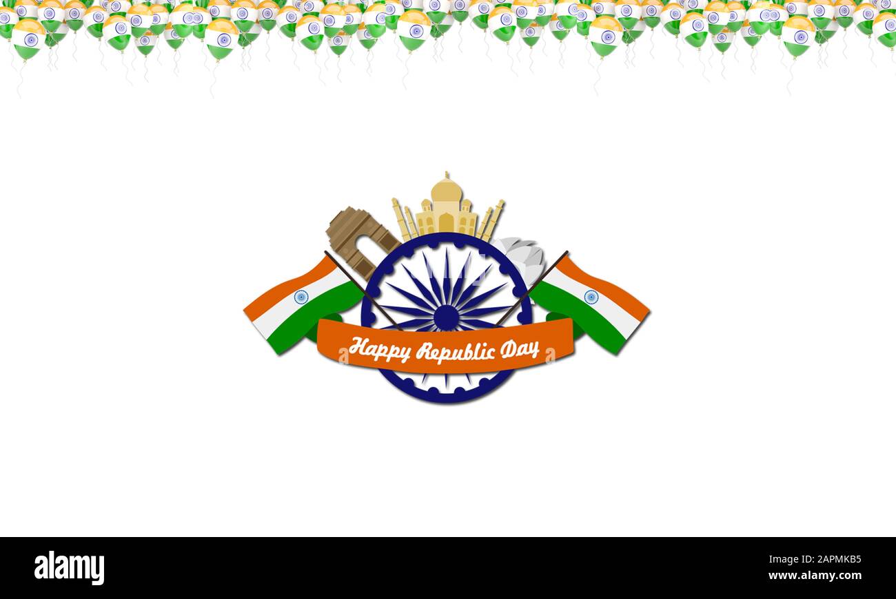 Happy Republic Day Banner Illustration Of Famous Heritage