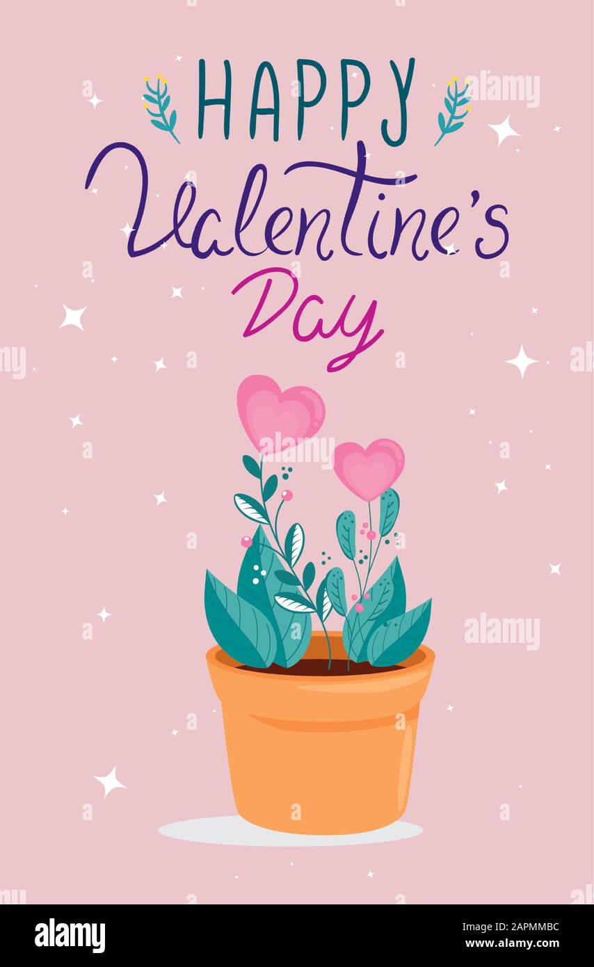happy valentines day card with flowers in pot plant Stock Vector Image &  Art - Alamy