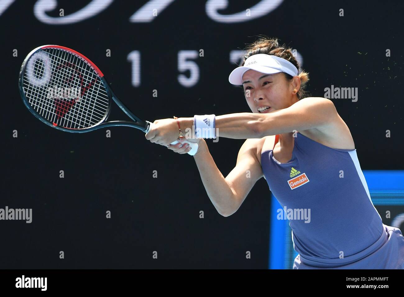 Melbourne, Australia. 24th Jan, 2020. 27th seed QIANG WANG (CHN) in action against 8th seed SERENA WILLIAMS (USA) on Rod Laver Arena in a Women's Singles 3rd round match on day 5 of the Australian Open 2020 in Melbourne, Australia. Sydney Low/Cal Sport Media. WANG won 64 67 75. Credit: csm/Alamy Live News Stock Photo