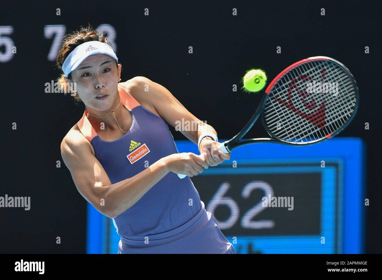Melbourne, Australia. 24th Jan, 2020. 27th seed QIANG WANG (CHN) in action against 8th seed SERENA WILLIAMS (USA) on Rod Laver Arena in a Women's Singles 3rd round match on day 5 of the Australian Open 2020 in Melbourne, Australia. Sydney Low/Cal Sport Media. WANG won 64 67 75. Credit: csm/Alamy Live News Stock Photo
