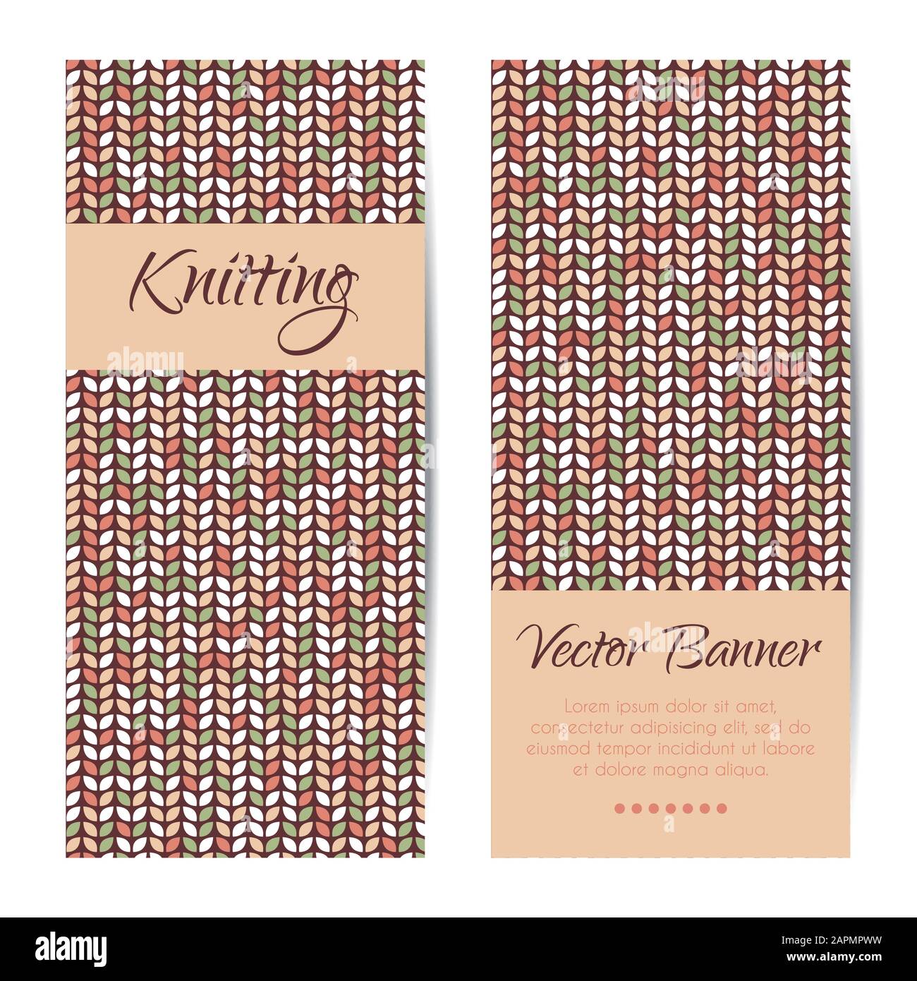 Vector banners, brochures set. Knitting pattern Stock Vector