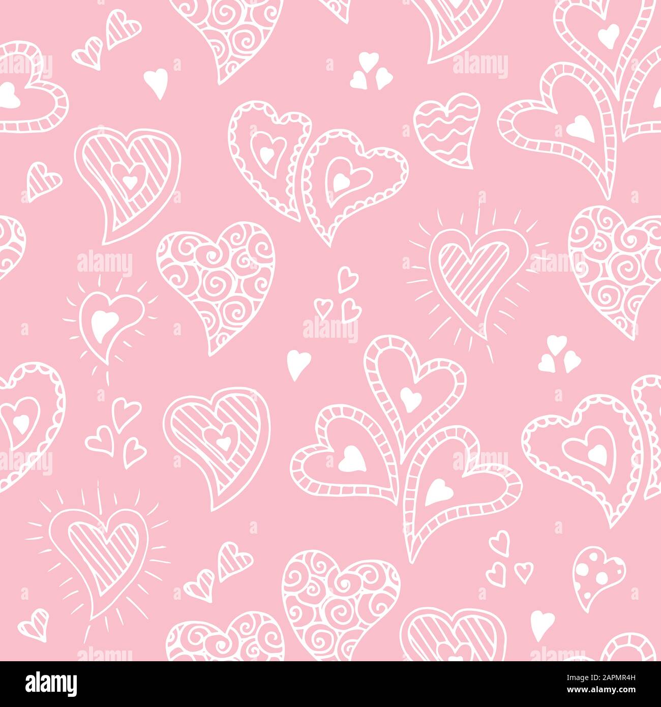 Cute doodle seamless pattern for st. Valentine s day with hearts Stock ...