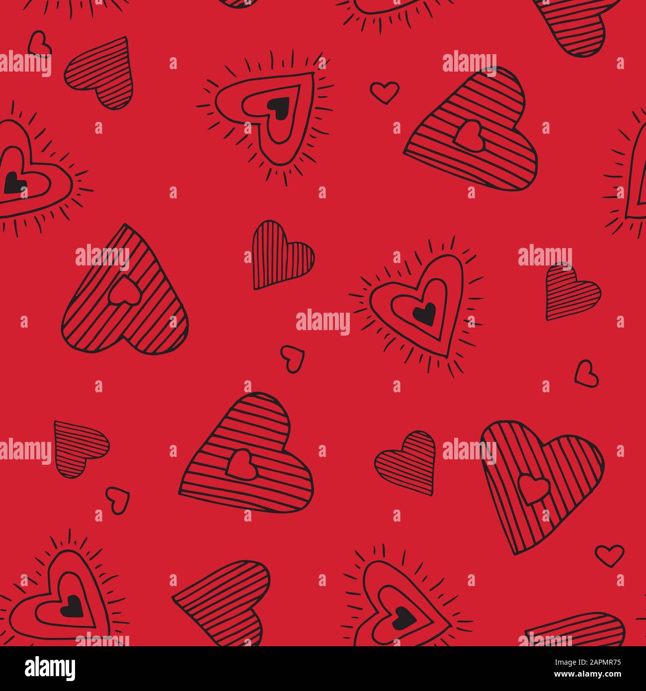 Cute doodle seamless pattern for st. Valentine s day with hearts Stock ...