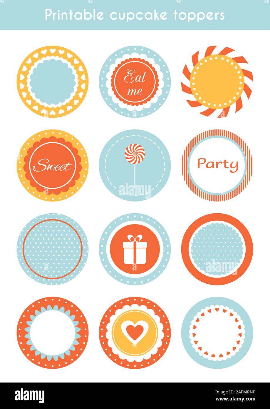 Vector set of printable cupcake toppers, labels Stock Vector Image