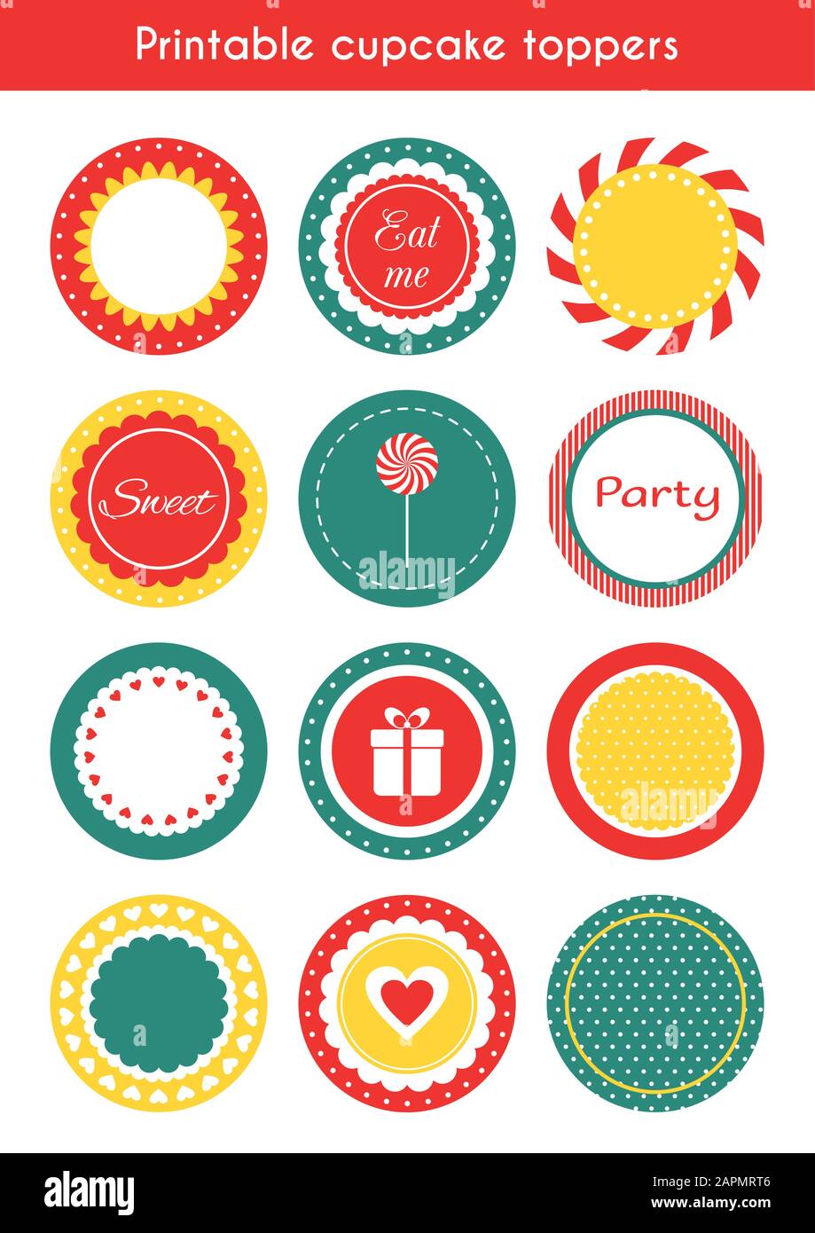 set of printable tags cupcake toppers labels stock vector image art alamy