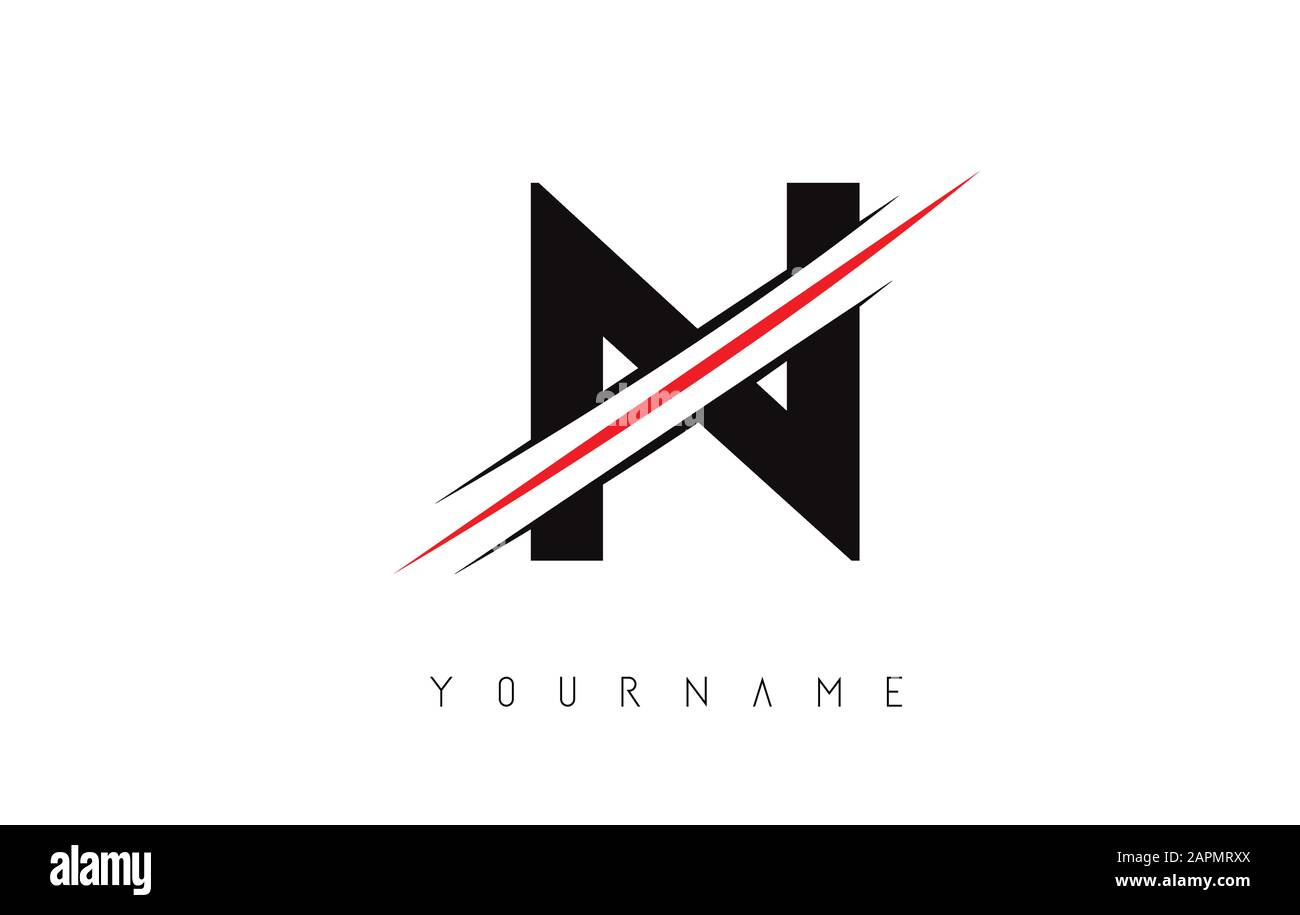 N Letter Logo Design cutted in the middle with a red line and with