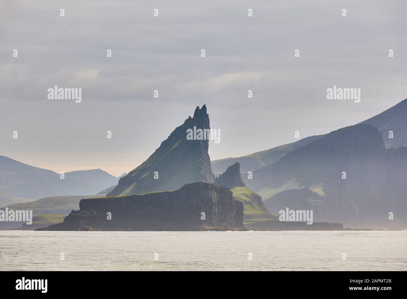 Faroe islands sunset dramatic coastline landscape in Vagar island ...