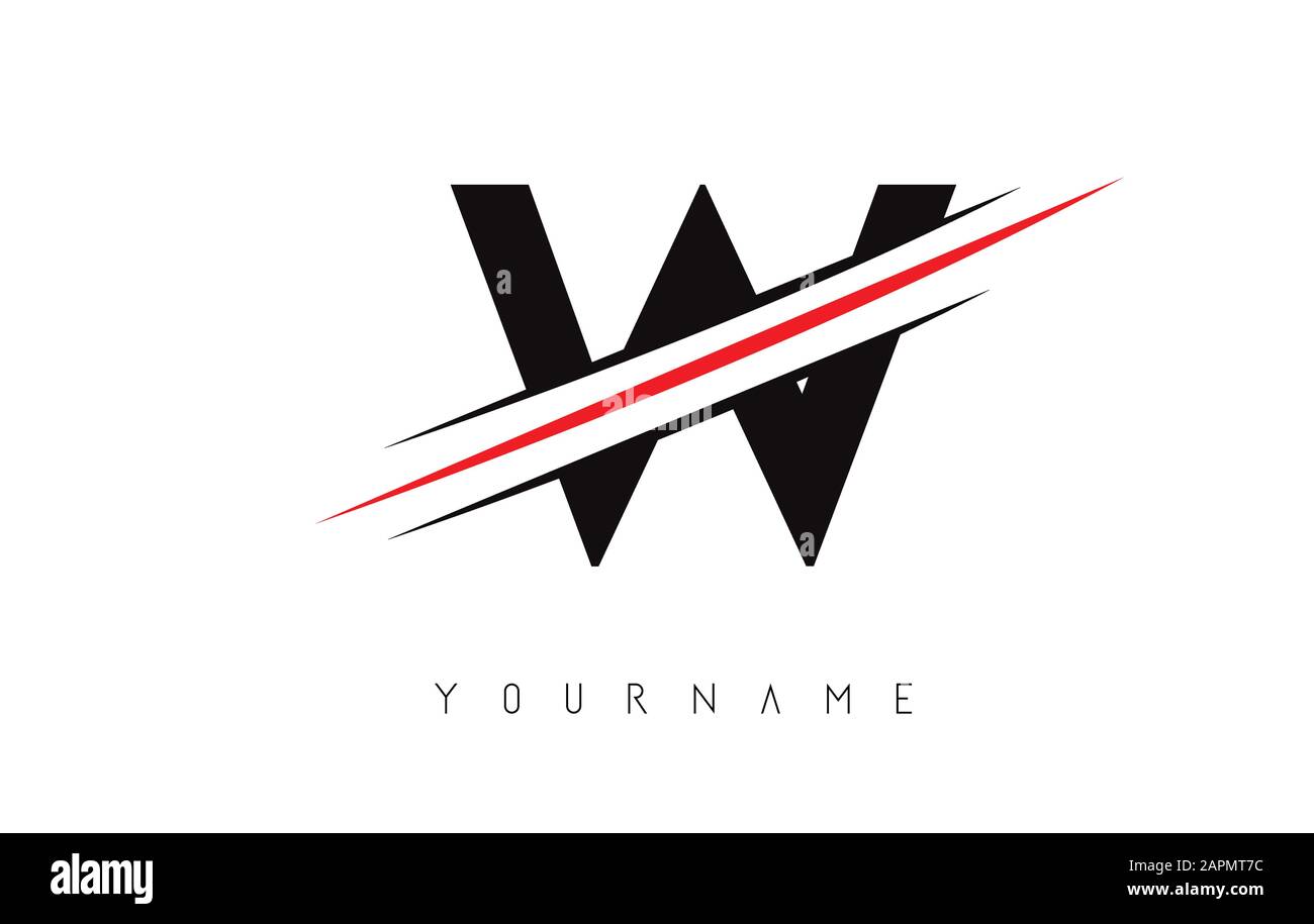 W Letter Logo Design cutted in the middle with a red line and with sharp edges.  Creative logo design. Fashion icon design template. Stock Vector