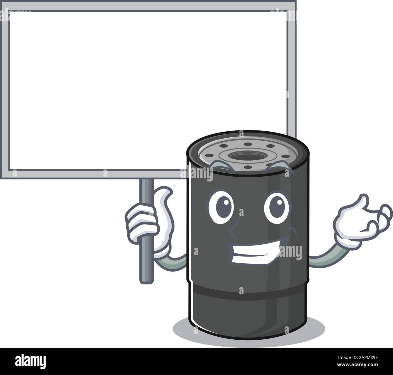 A cute picture of oil filter cute cartoon character bring a board Stock ...