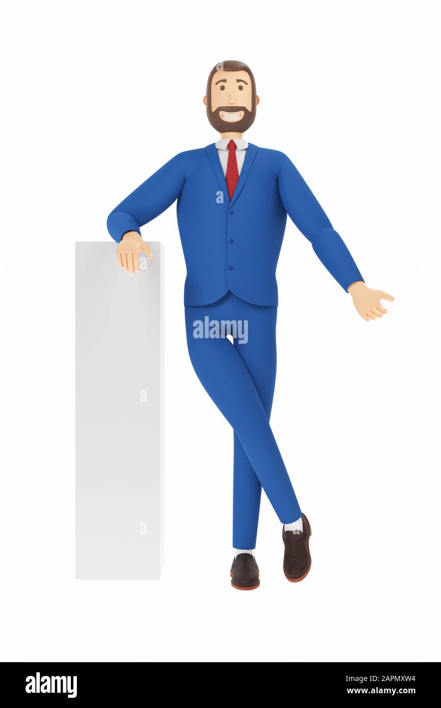 Cartoon character, businessman in suit. Portrait of a handsome cartoon character. 3d rendering