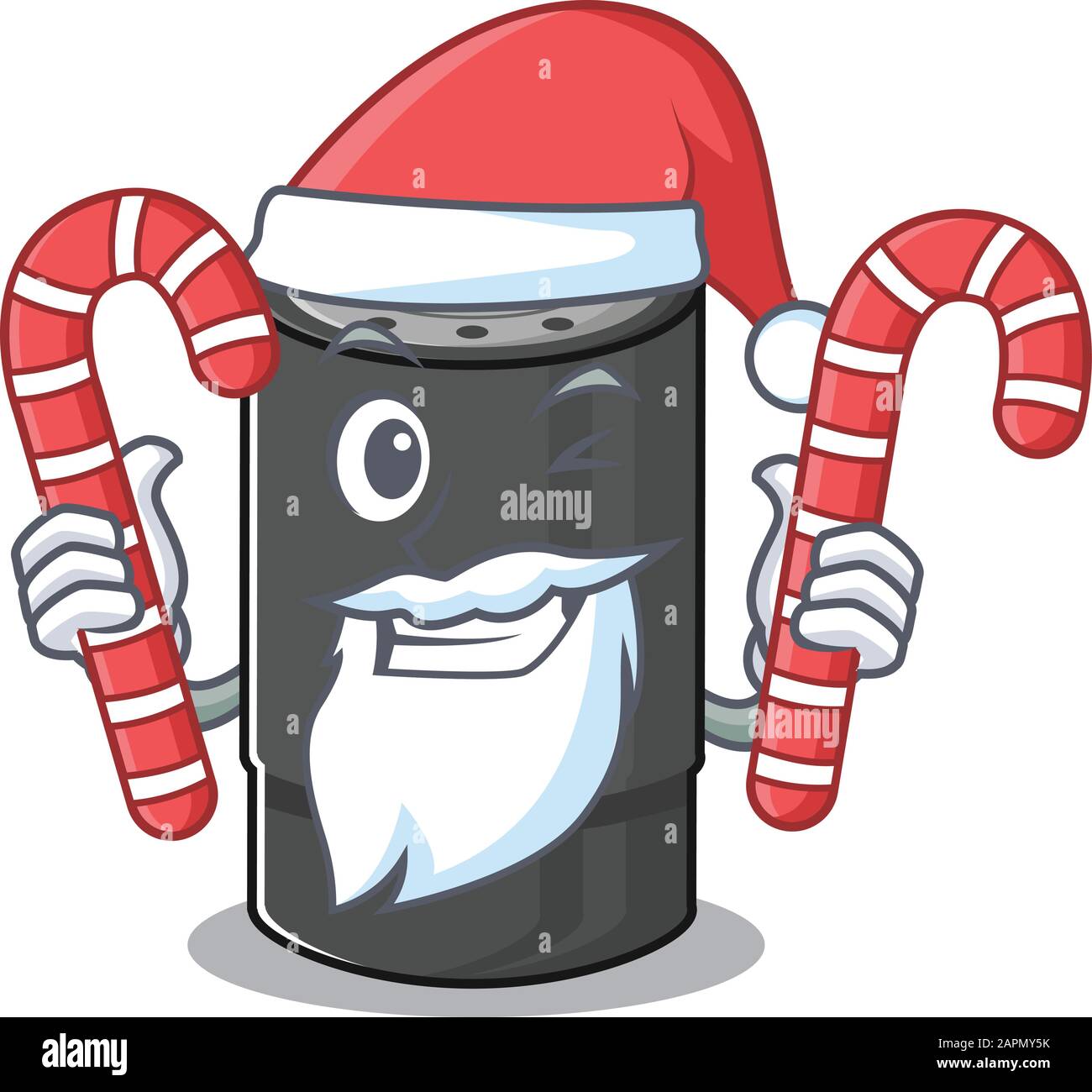 Oil filter Cartoon character in Santa costume with candy Stock Vector