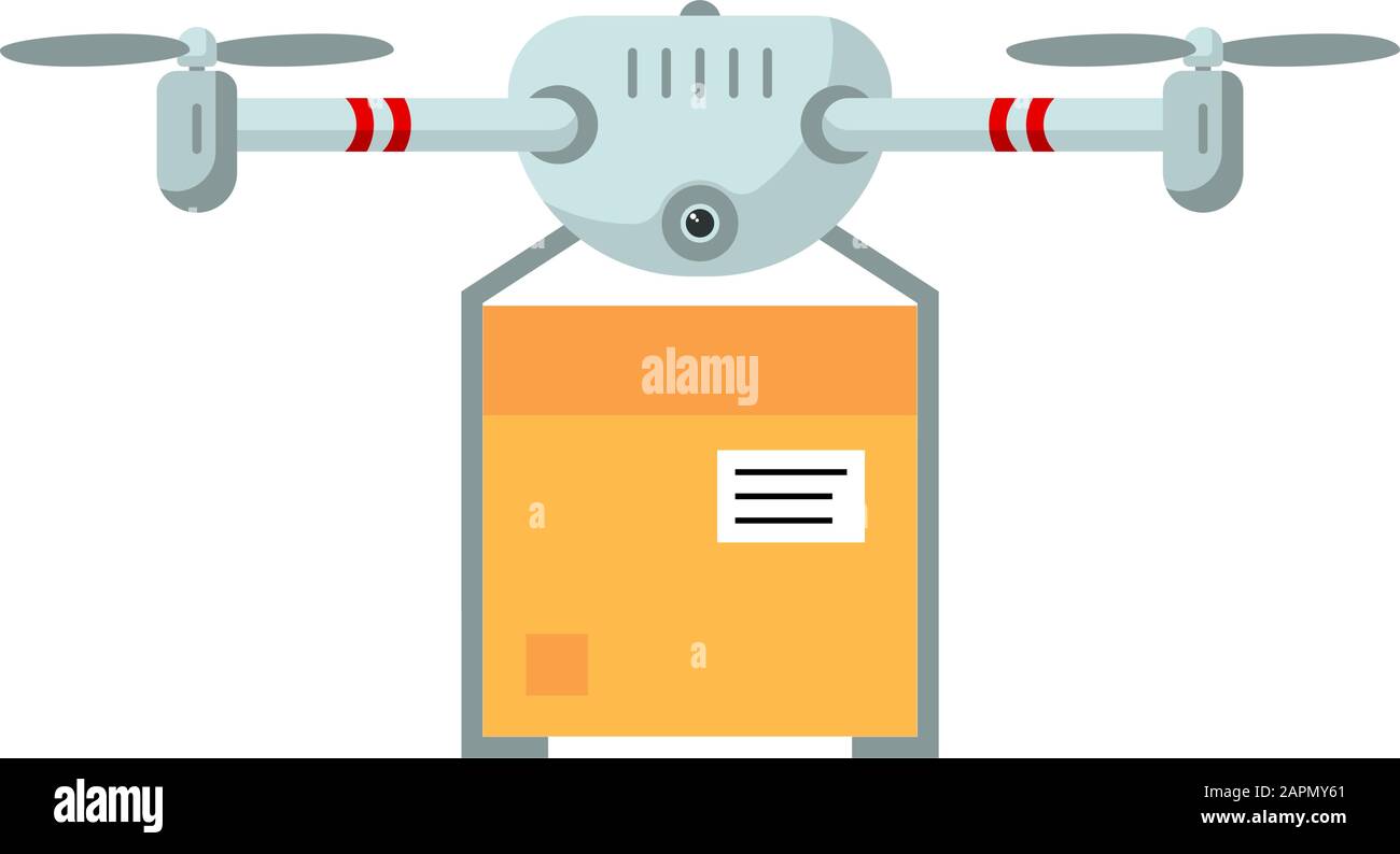 Package express delivery aerial drone. Unmanned quadcopter with box. Modern transportation technology concept flat vector illustration on white background Stock Vector