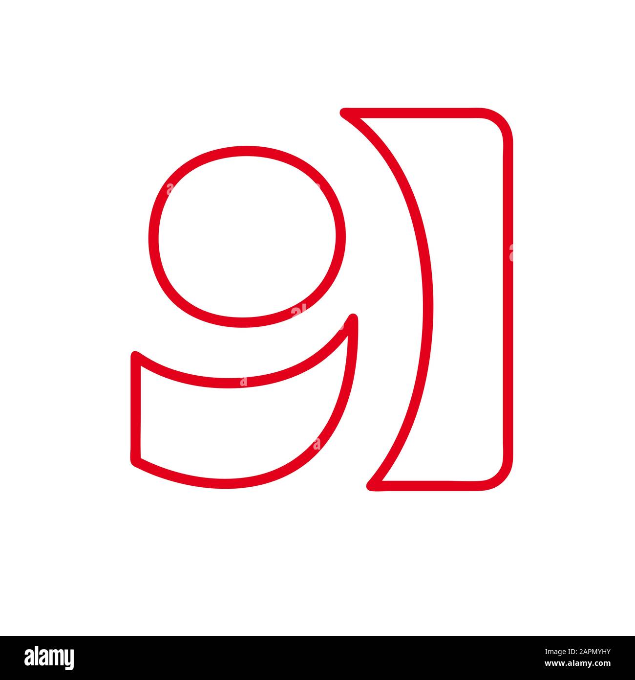 Vector number 9. Sign made with red lin Stock Vector