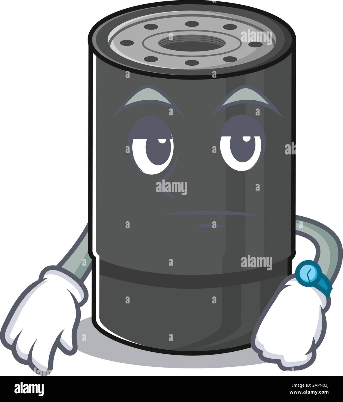 cartoon character design of oil filter on a waiting gesture Stock
