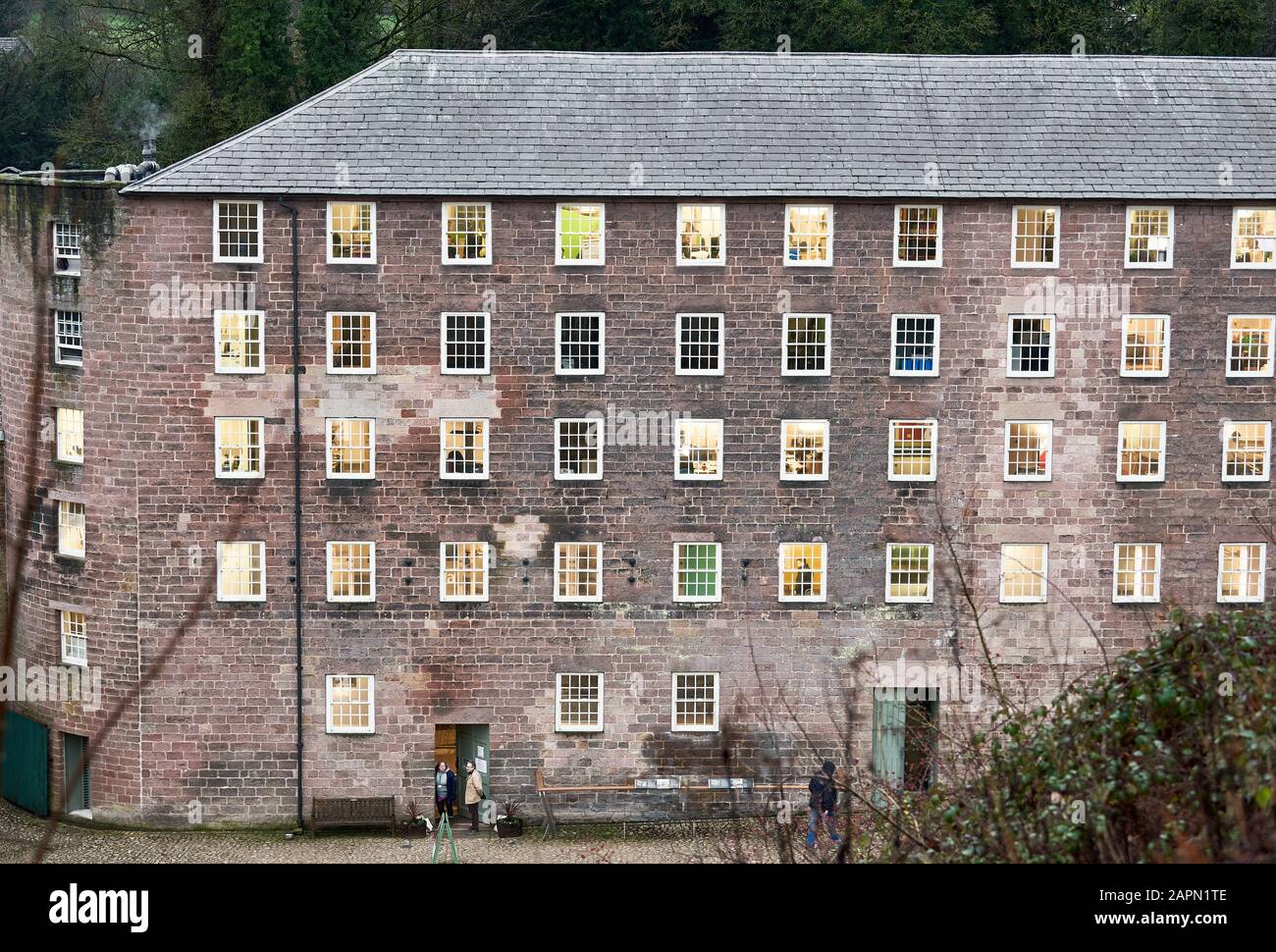 Cromford cotton spinning water powered mills, Sir Richard Arkwright’s first mill complex, birthplace of the factory system, and a UNESCO World Heritag Stock Photo