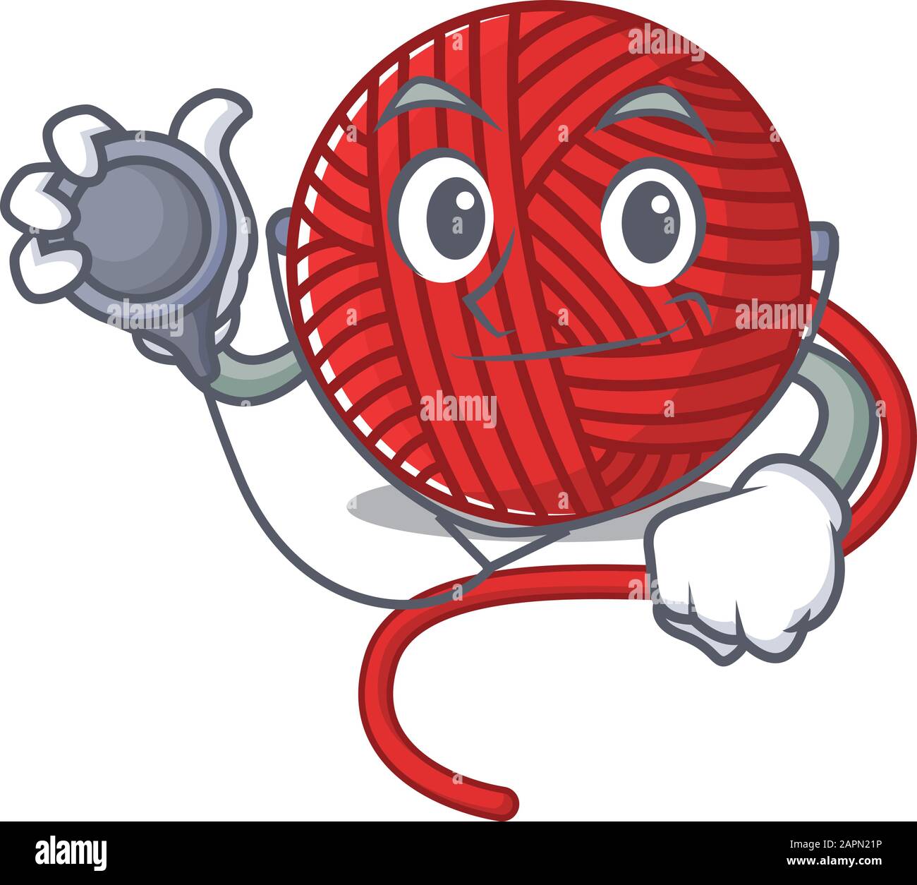 Smart and cool red wool yarn cartoon character in a Doctor with tools Stock Vector