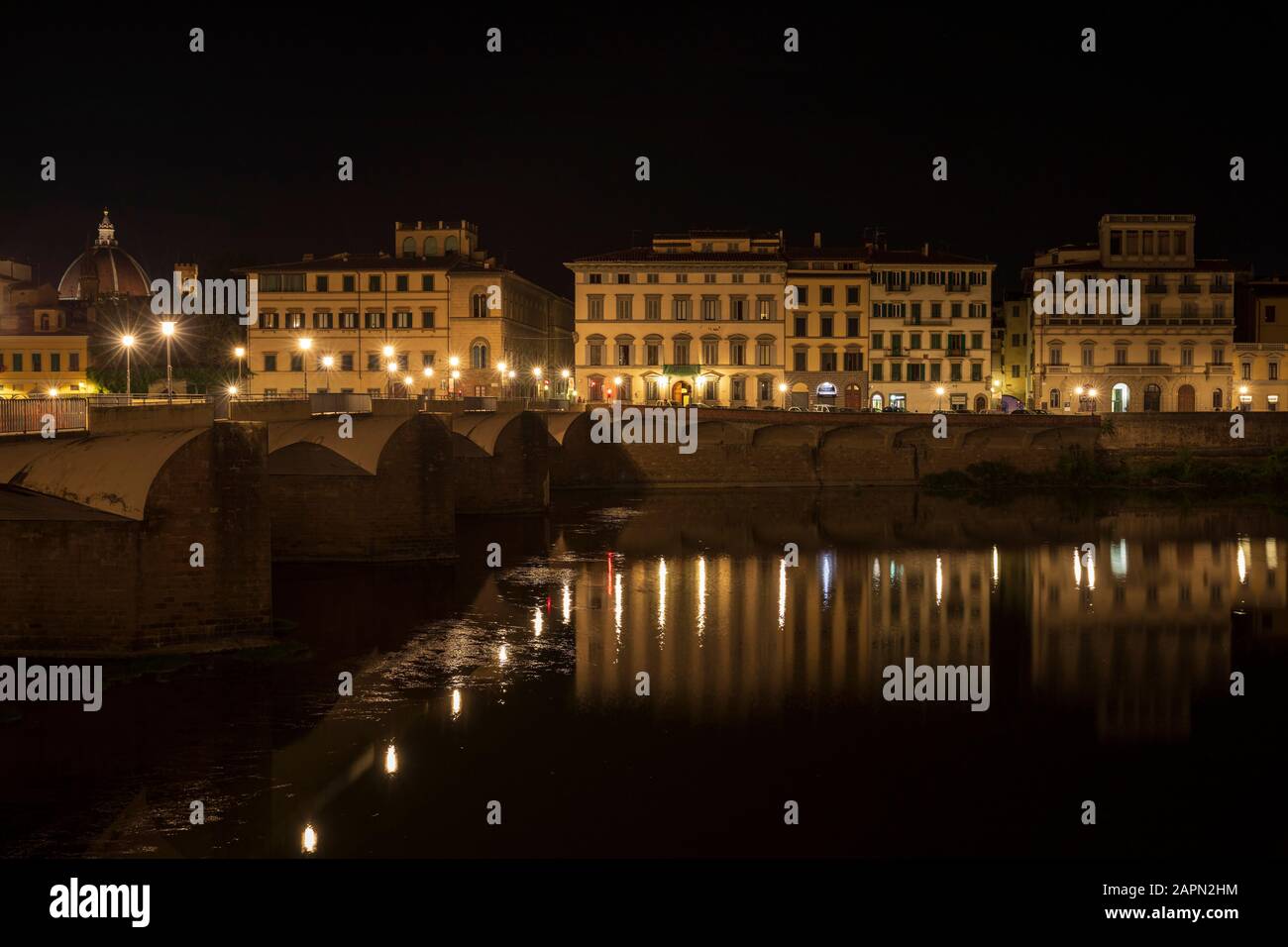 Buildings along Lungarno delle Grazie reflected in the River Arno in