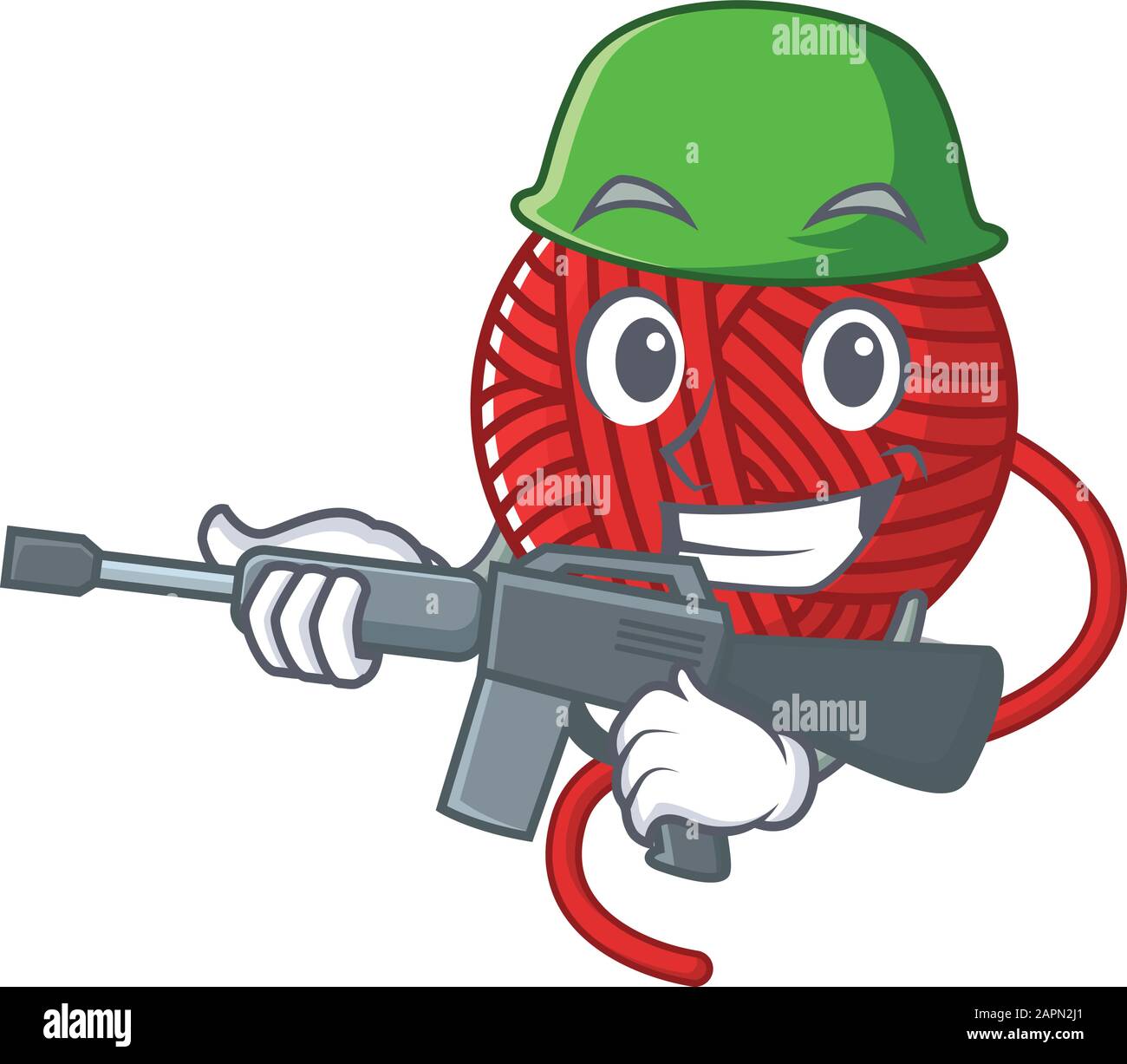 A cartoon design of red wool yarn Army with machine gun Stock Vector