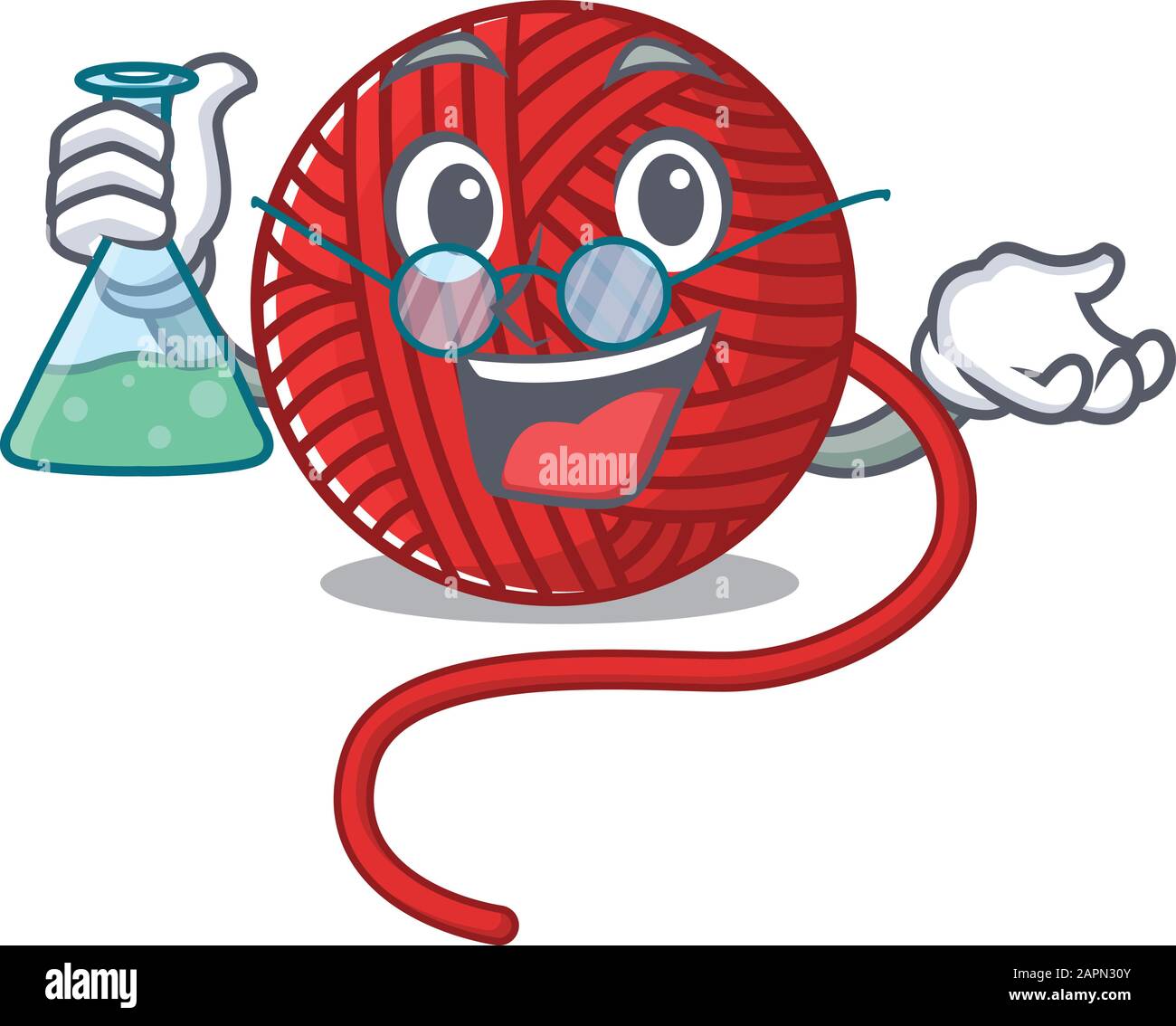 Smart Professor red wool yarn cartoon character with glass tube Stock Vector