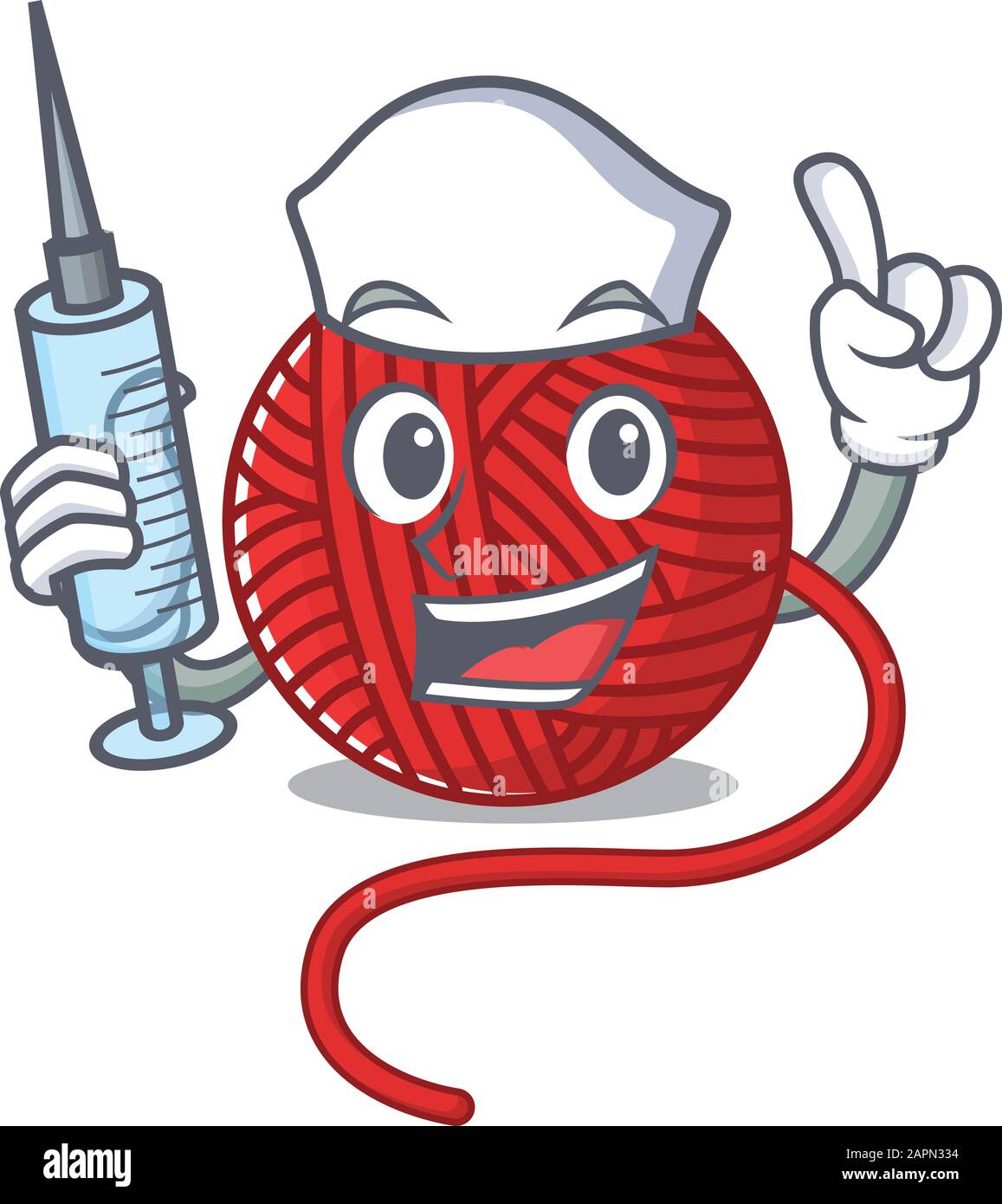 Smiley Nurse red wool yarn cartoon character with a syringe Stock Vector