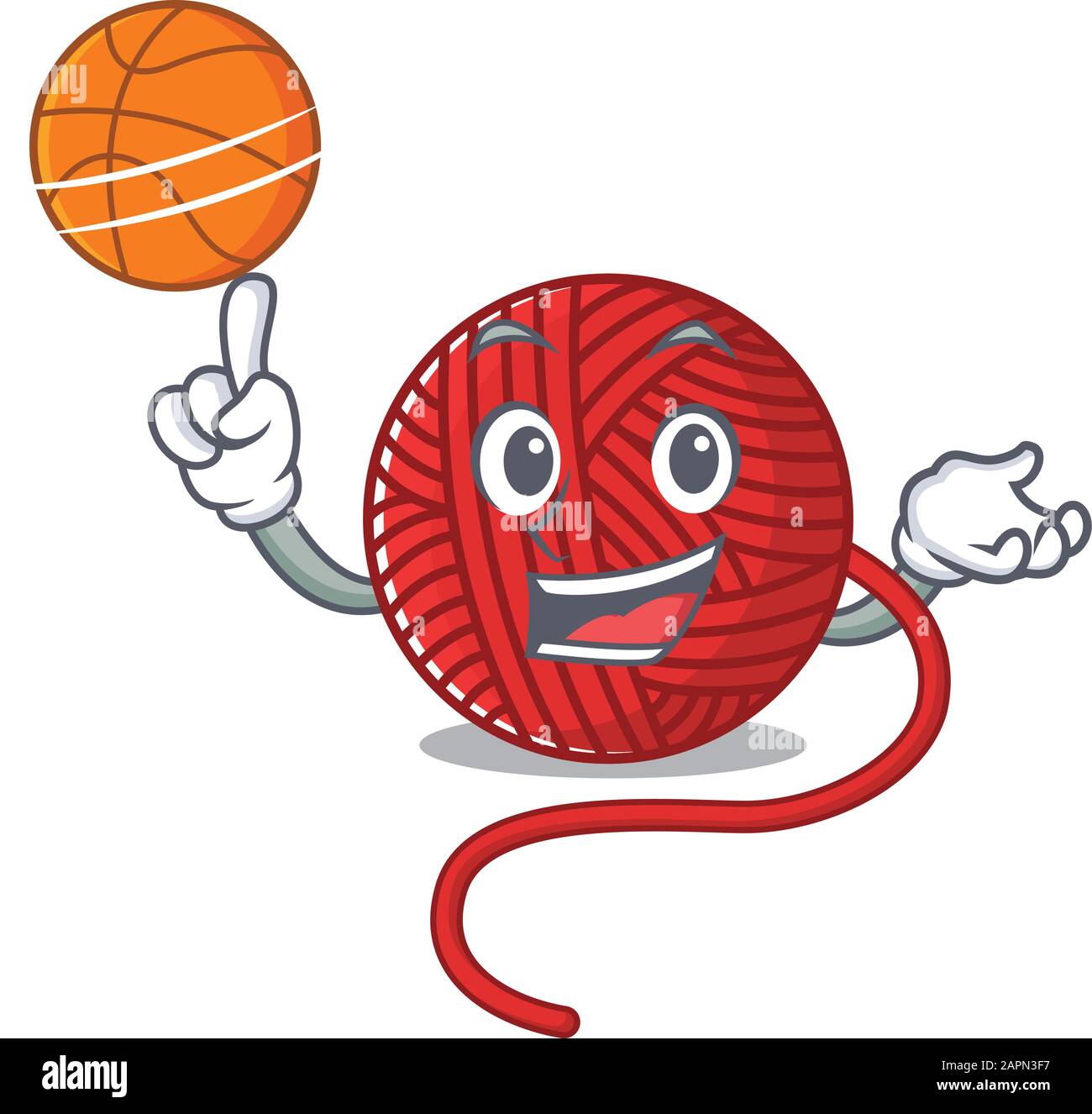 A mascot picture of red wool yarn cartoon character playing basketball Stock Vector