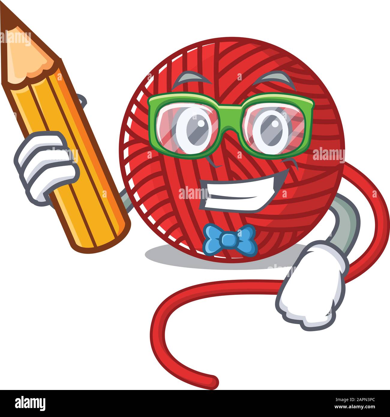 A picture of Student red wool yarn character holding pencil Stock Vector