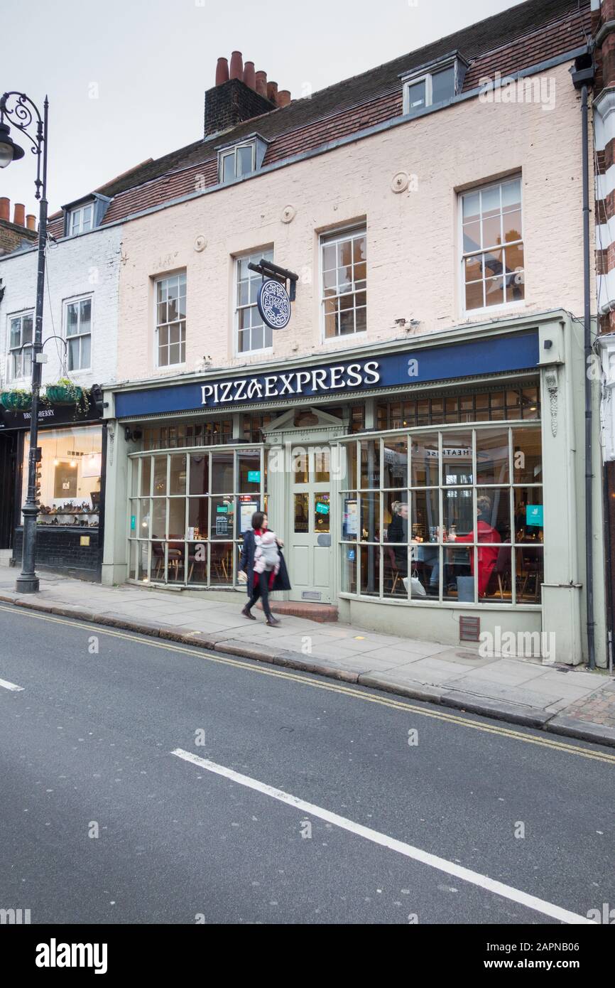 The exterior of Pizza Express, Heath Street, Hampstead, London, NW3, UK Stock Photo