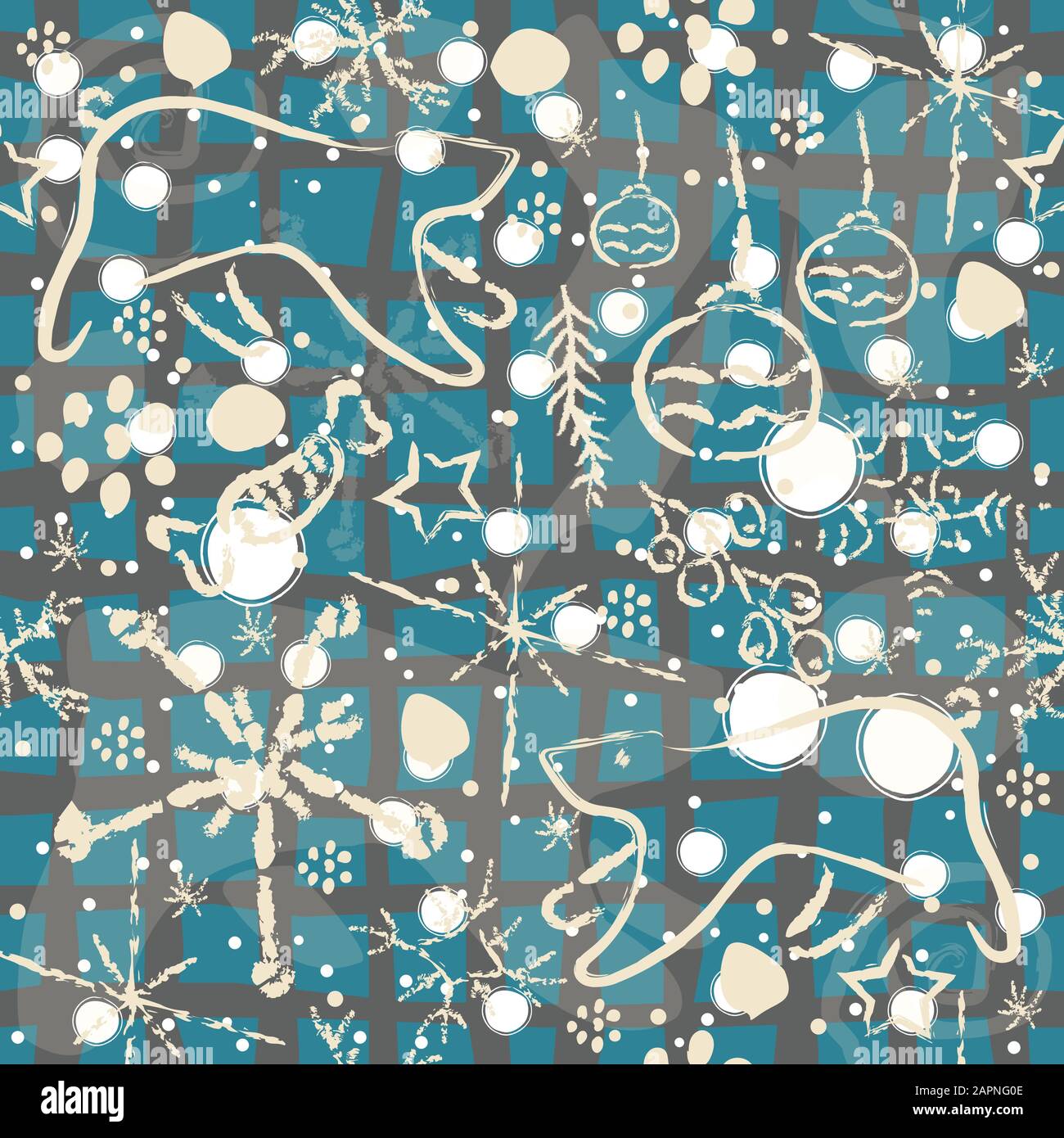 Winter Seamless Pattern with snowflakes and spruce branches. Vector Illustration. Stock Vector