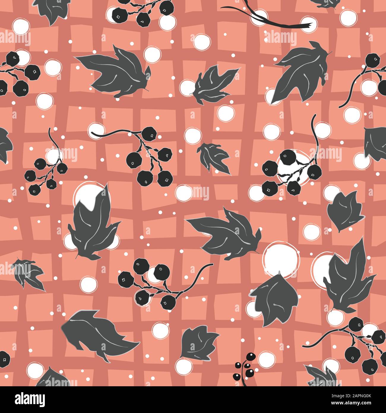 Seamless pattern with floating leaves on the wind, black background. Vector Illustration Stock Vector