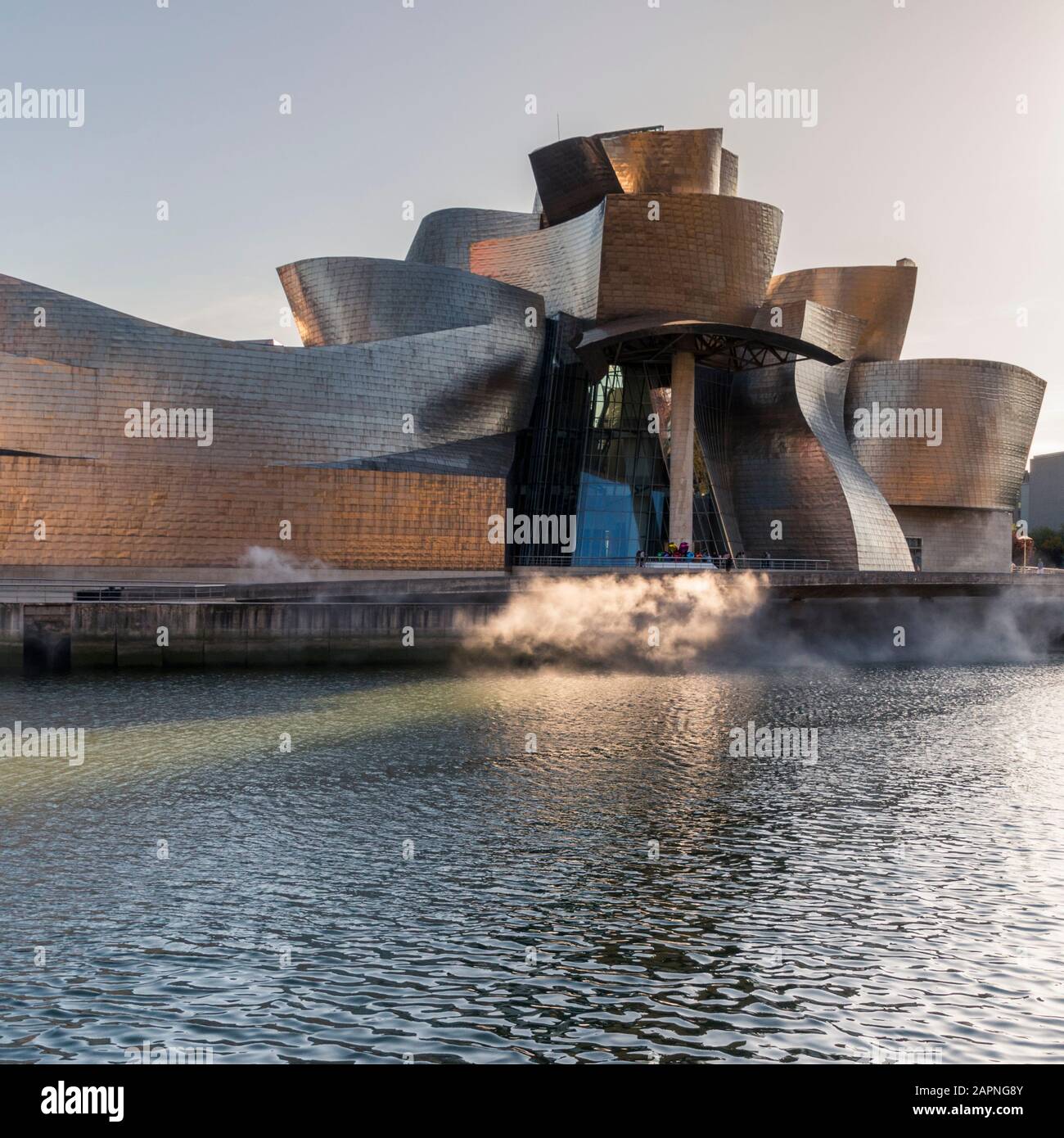The curvy titanium cladding on the exterior of the Guggenheim Museum designed by Frank Gehry. Stock Photo