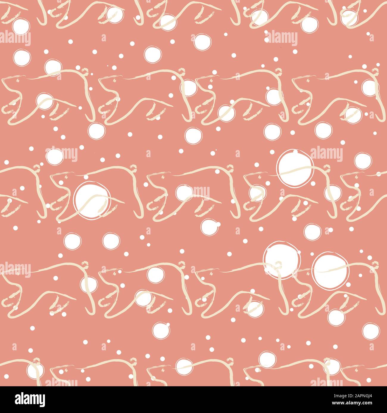 Seamless Pattern with funny running bears hand drawn in brush. Repeating Pattern. Vector Illustration Stock Vector