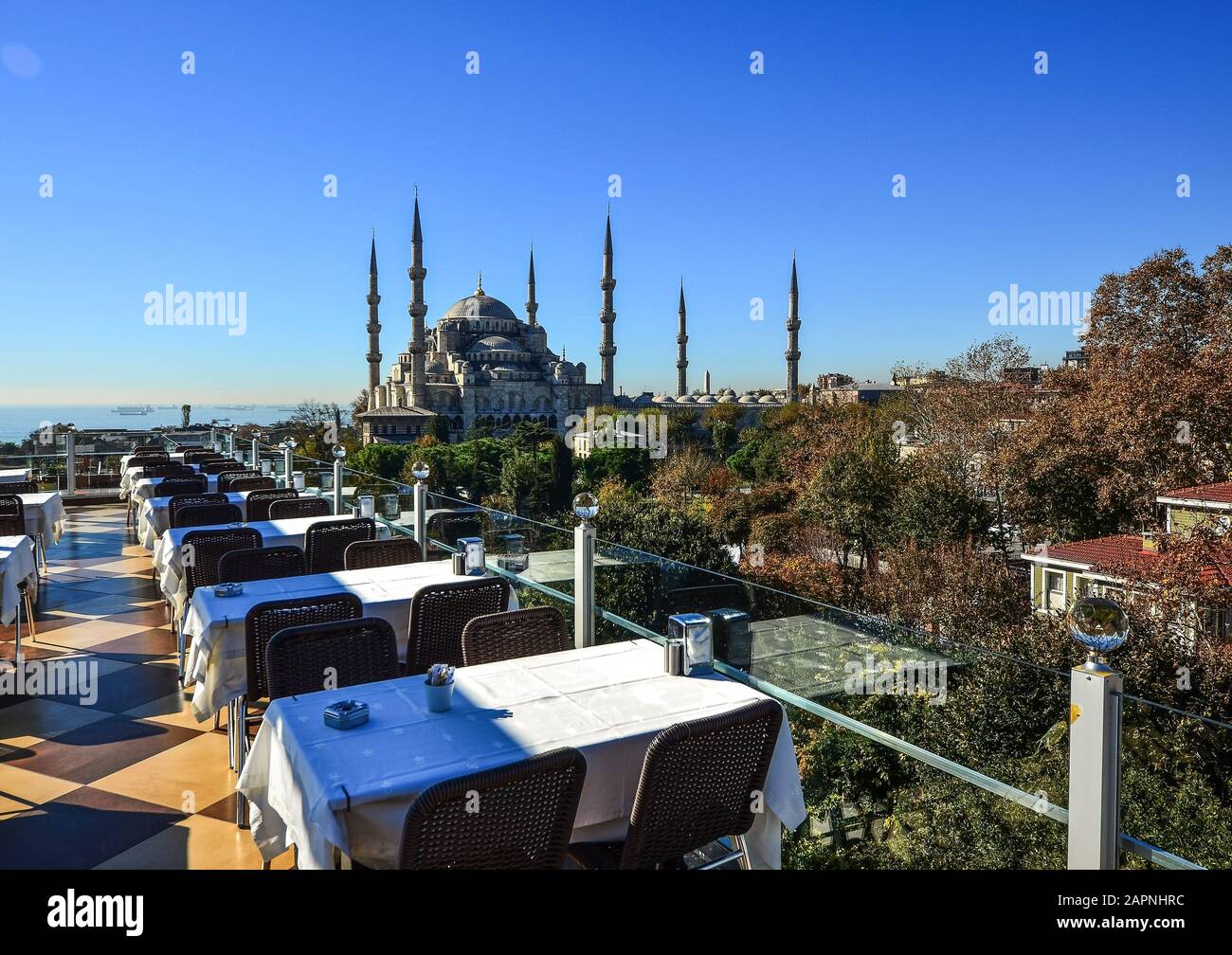 Cafe On The Rooftop. Hagia Sophia Mosque In Sultanahmet Day View ...