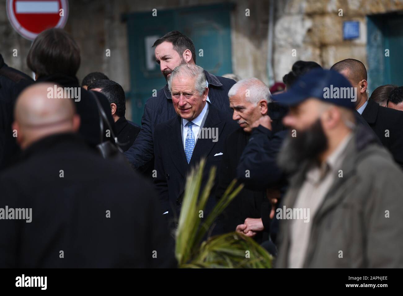 The Prince of Wales (centre) during a visit to the Church of the Nativity in Bethlehem on the second day of his visit to Israel and the occupied Palestinian territories. Stock Photo