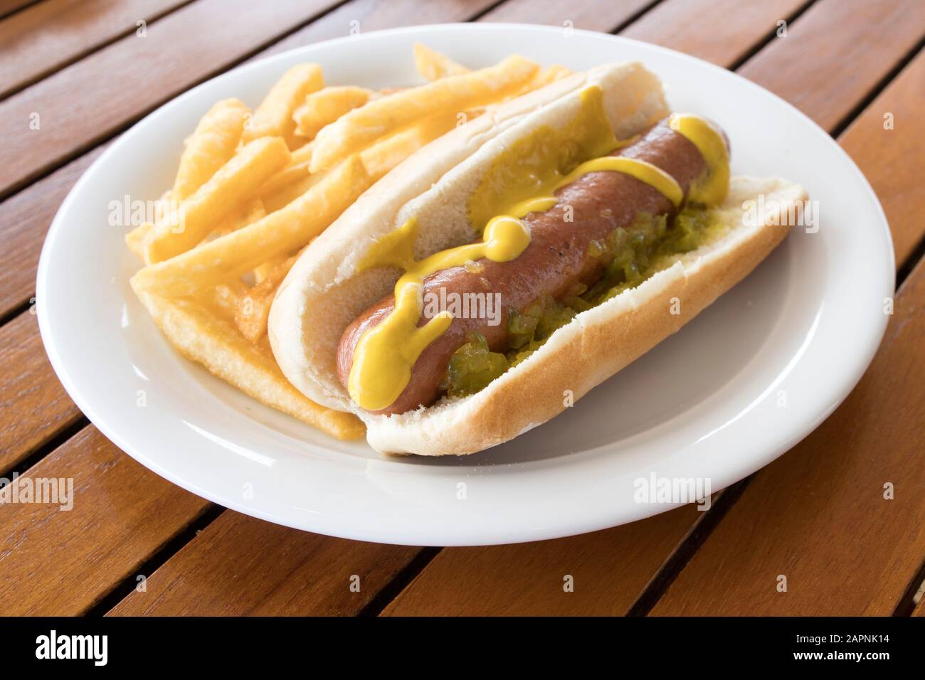 Hot Dog with French Fries Stock Photo