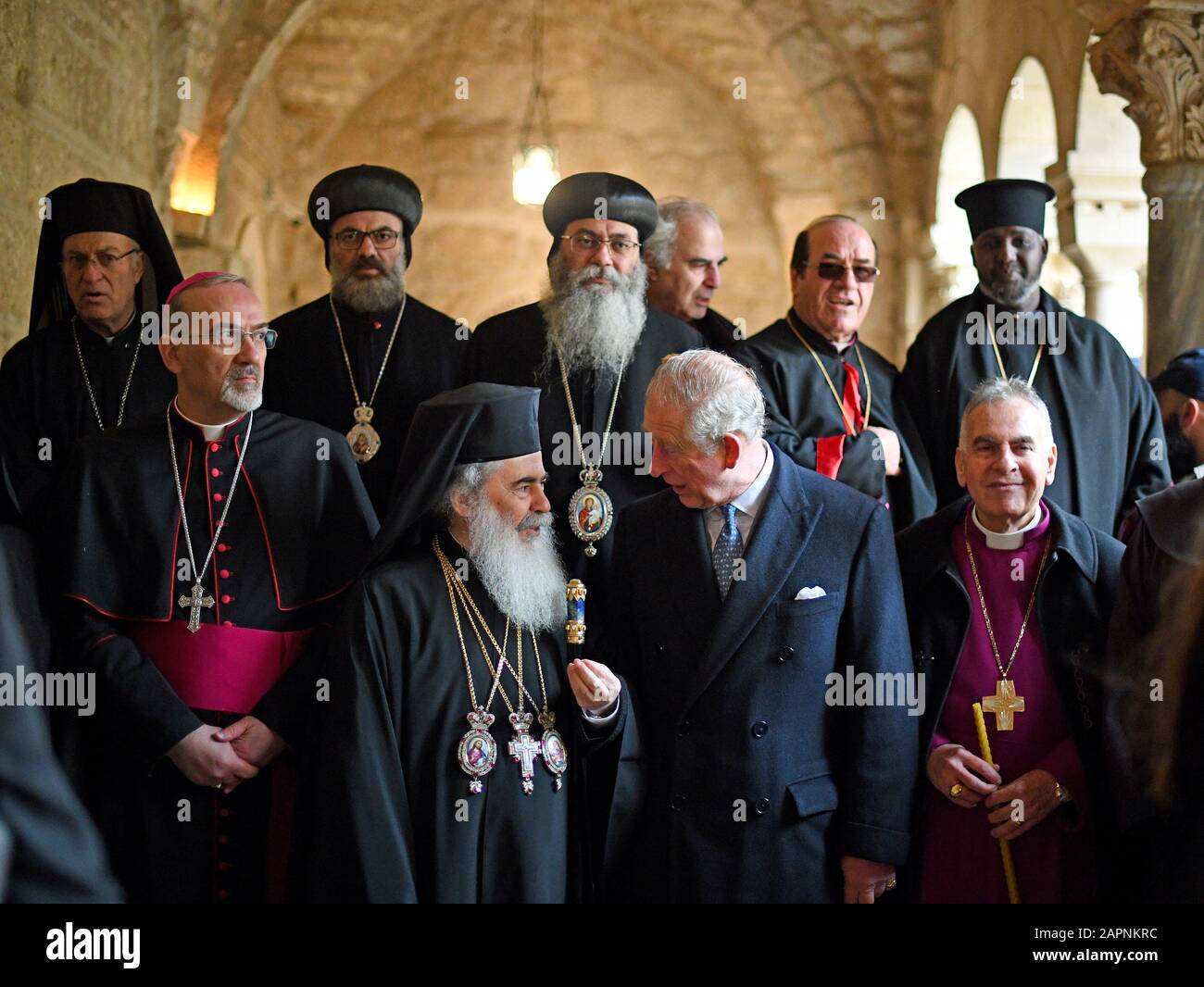 The Prince of Wales during a visit to the Church of the Nativity in Bethlehem on the second day of his visit to Israel and the occupied Palestinian territories. Stock Photo