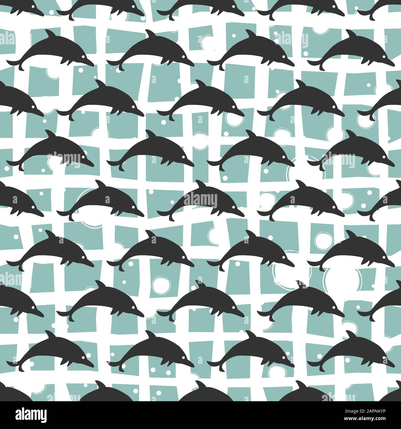 Seamless pattern with black silhouettes of dolphins. Vector ...