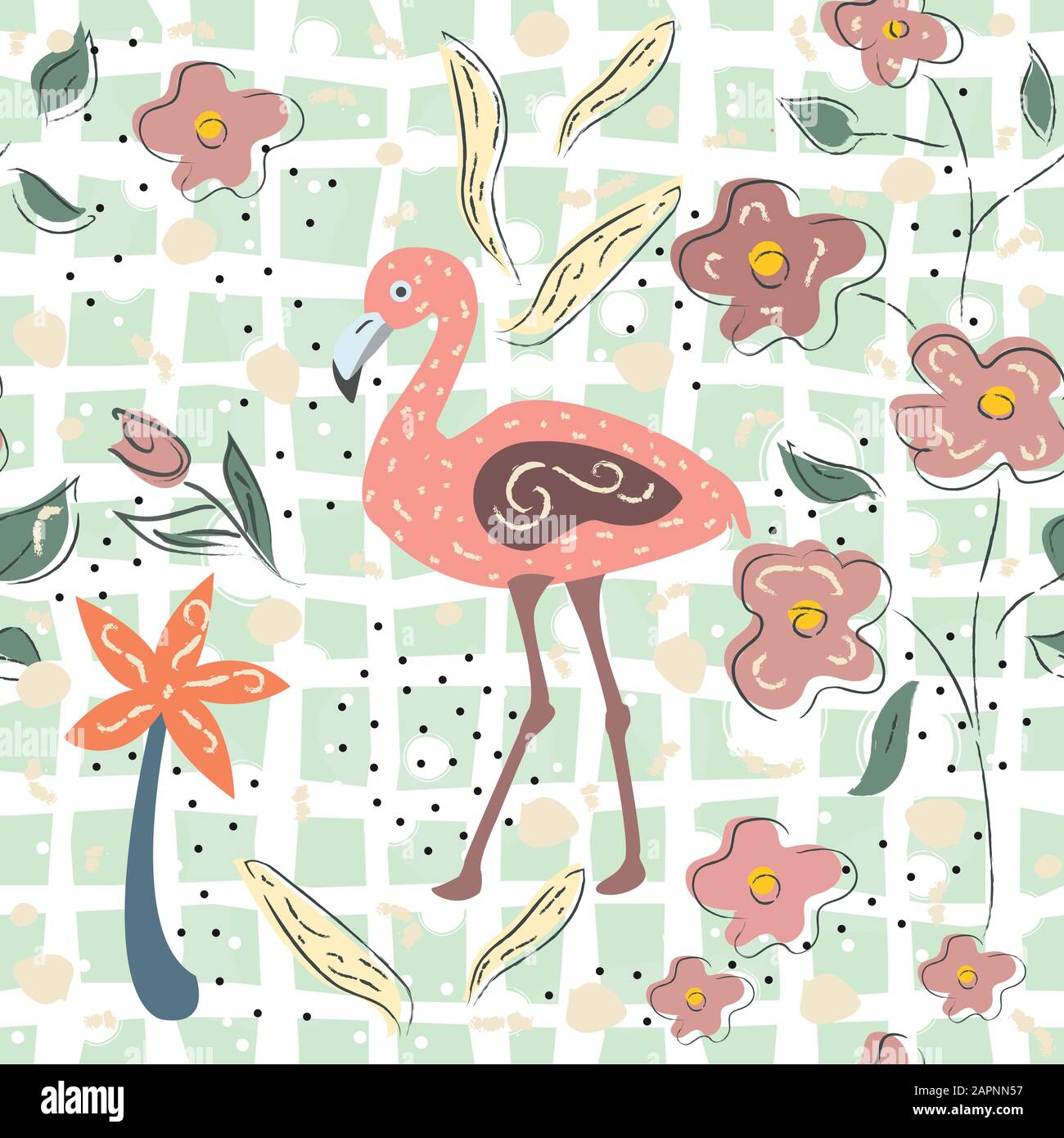 Flamingo Bird and toucan Seamless Pattern. Vector illustration Stock ...