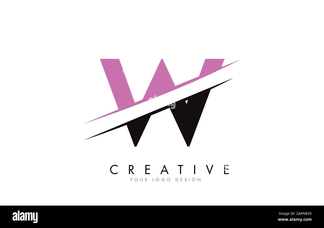 W Letter Logo Design with a Creative Cut and Pink Color. Creative logo design. Fashion icon design template. Stock Vector